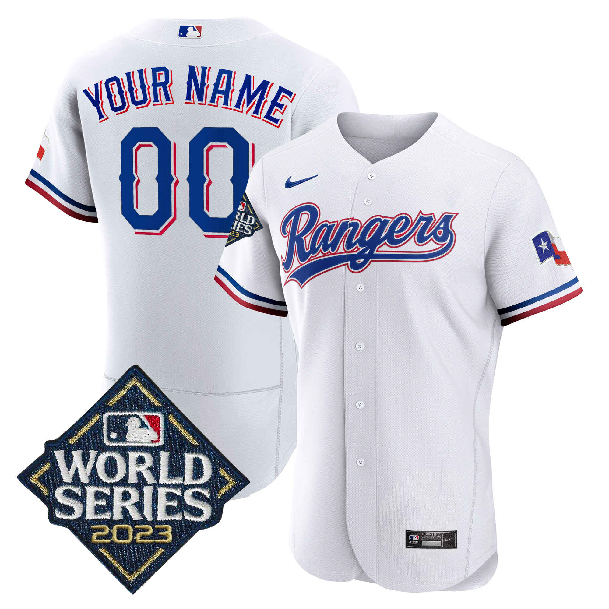 Texas Rangers 2023 World Series Flex Base Custom White Jersey - All Stitched