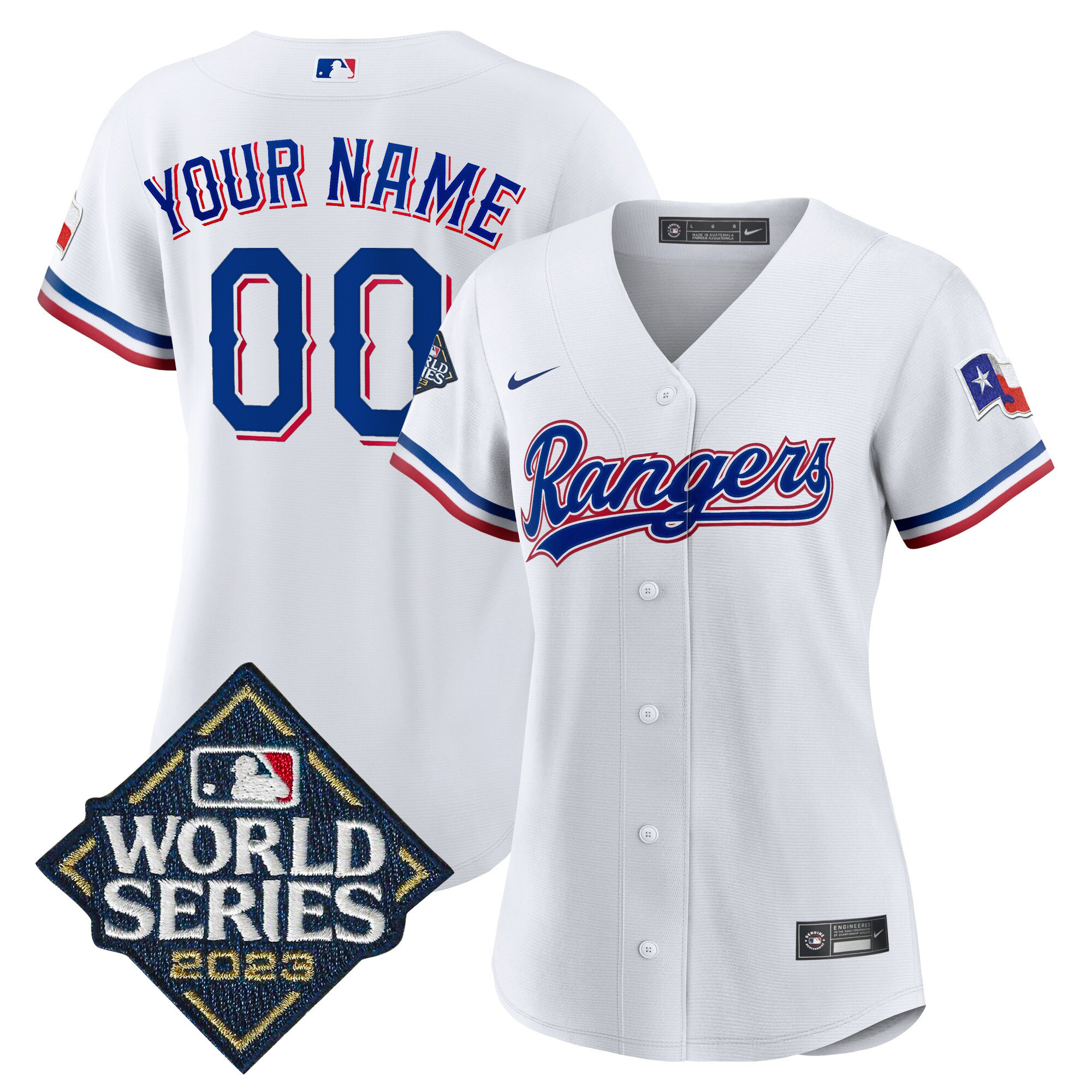 Texas Rangers 2023 World Series Flex Base Custom White Jersey - All Stitched