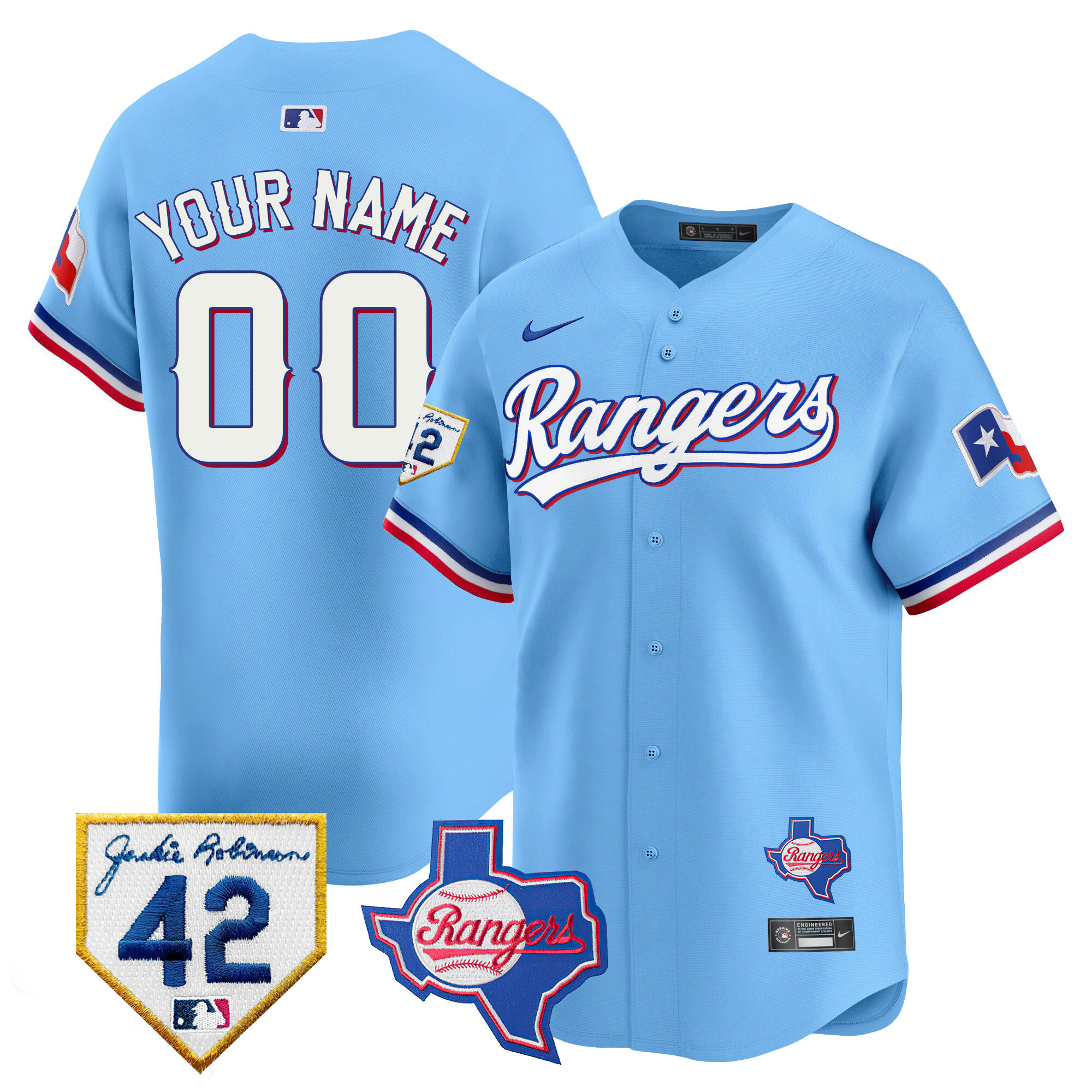 Texas Rangers 2024 Jackie Robinson Patch Vapor Premier Limited Custom Blue Jersey - All Stitched