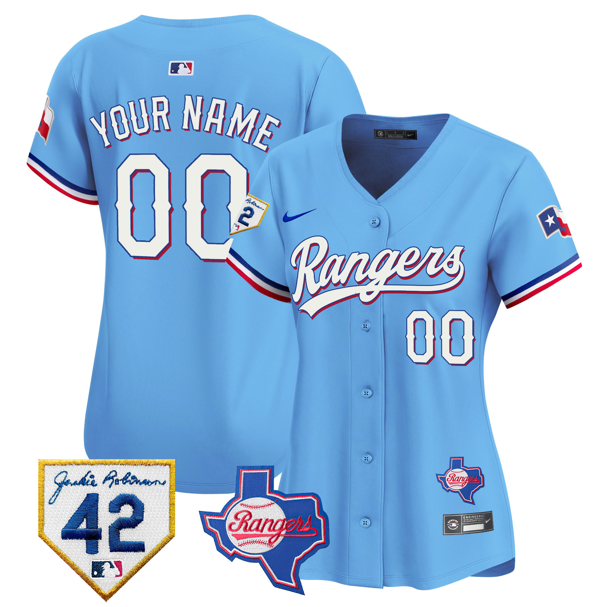 Texas Rangers 2024 Jackie Robinson Patch Vapor Premier Limited Custom Blue Jersey - All Stitched
