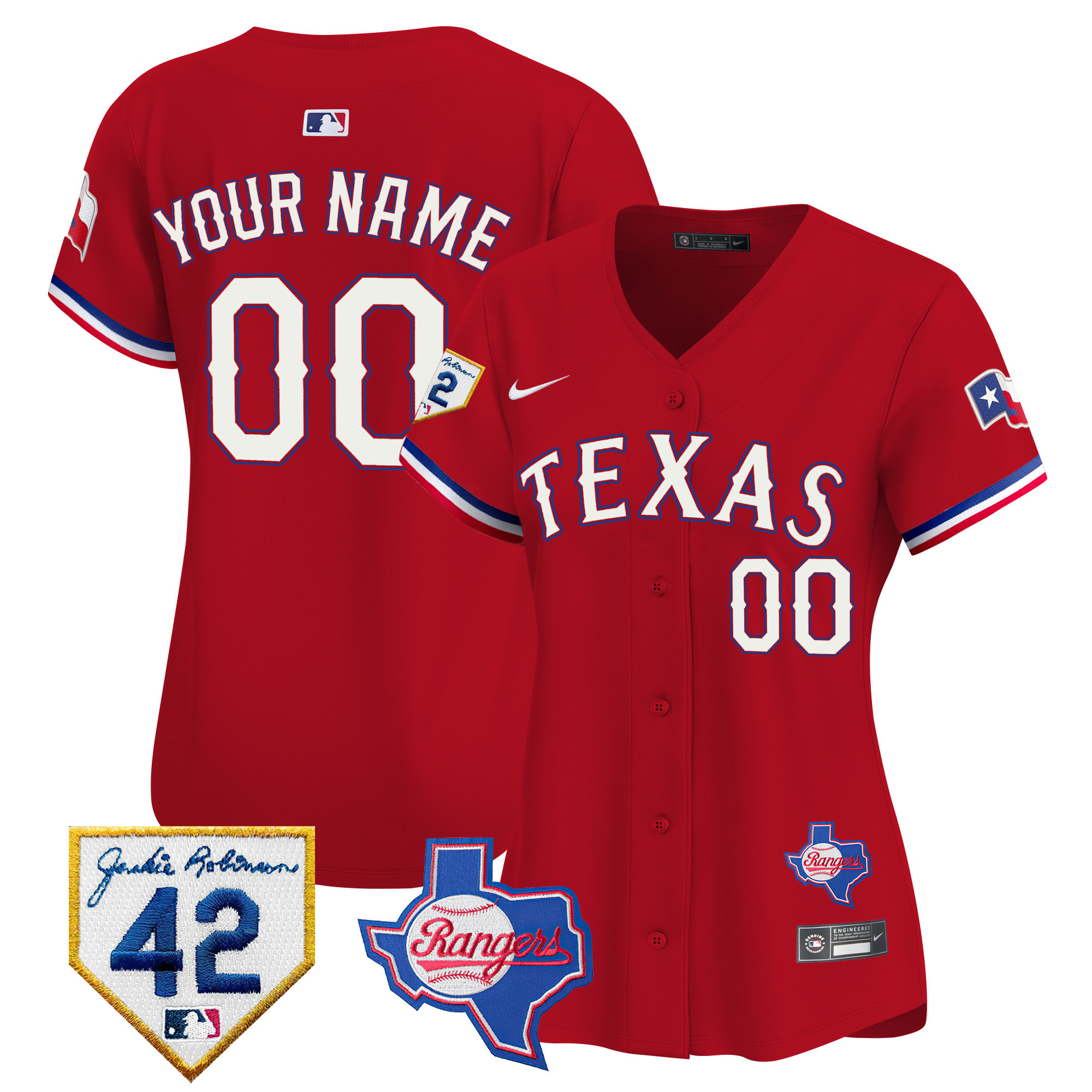 Texas Rangers 2024 Jackie Robinson Patch Vapor Premier Limited Custom Red Jersey - All Stitched