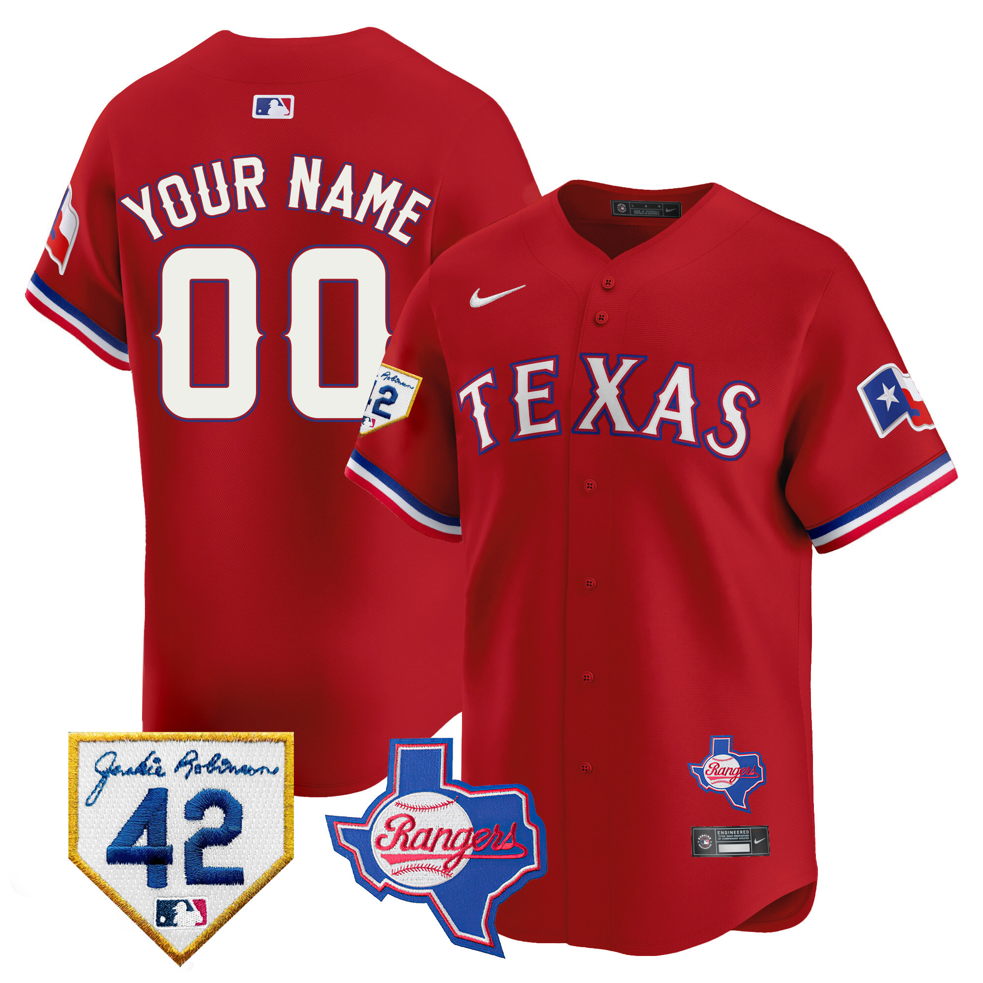 Texas Rangers 2024 Jackie Robinson Patch Vapor Premier Limited Custom Red Jersey - All Stitched