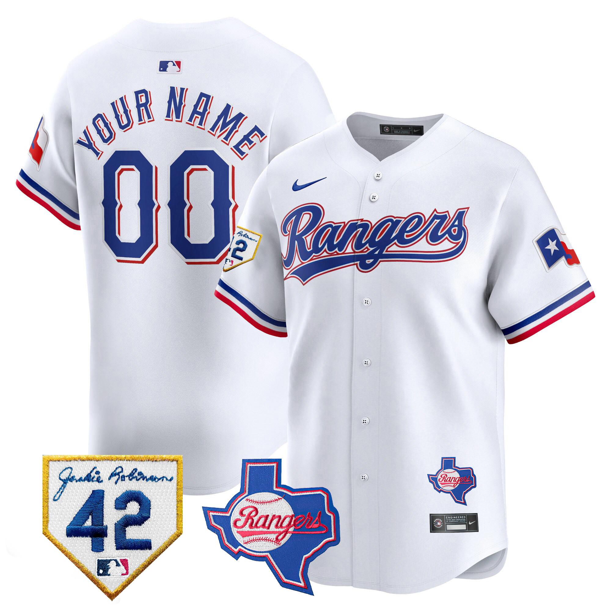 Texas Rangers 2024 Jackie Robinson Patch Vapor Premier Limited Custom White Jersey - All Stitched