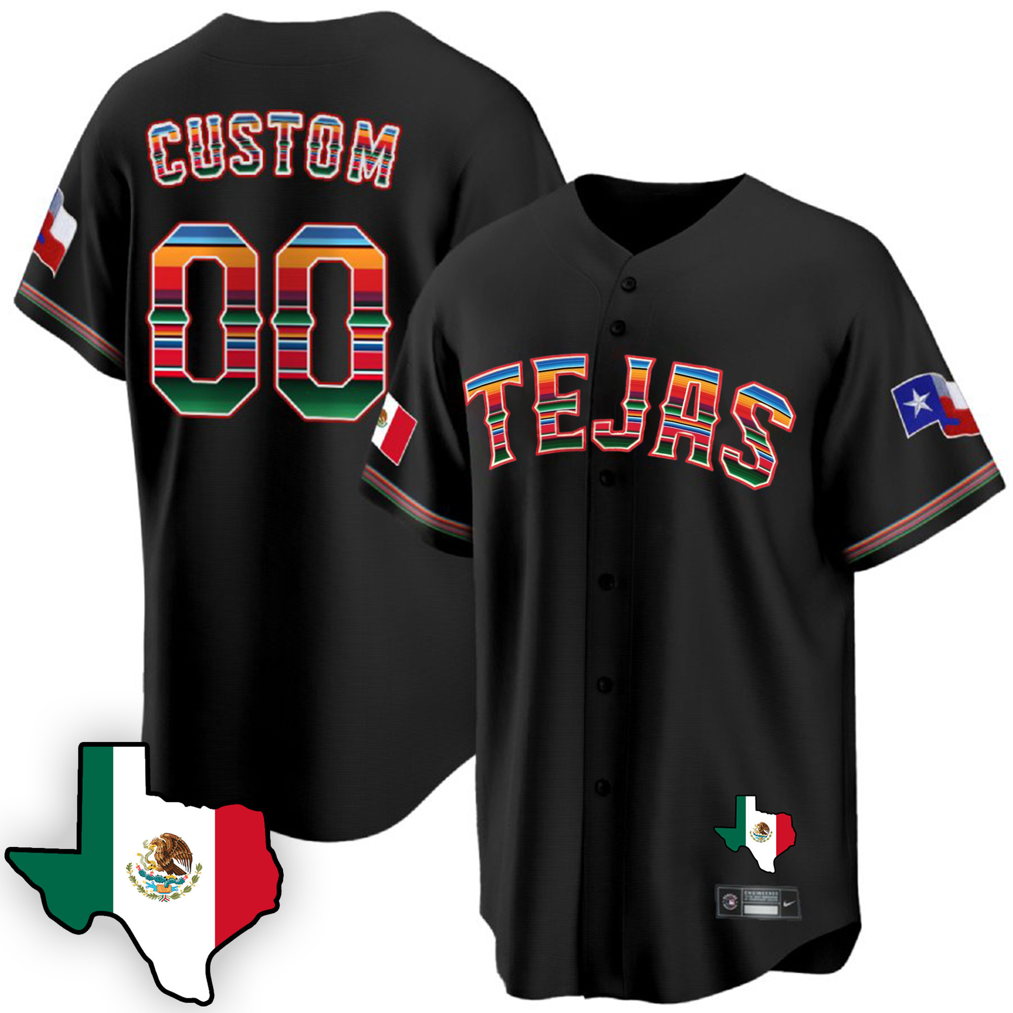 Texas Rangers Mexican Cool Base Custom V3 Black Jersey - All Stitched