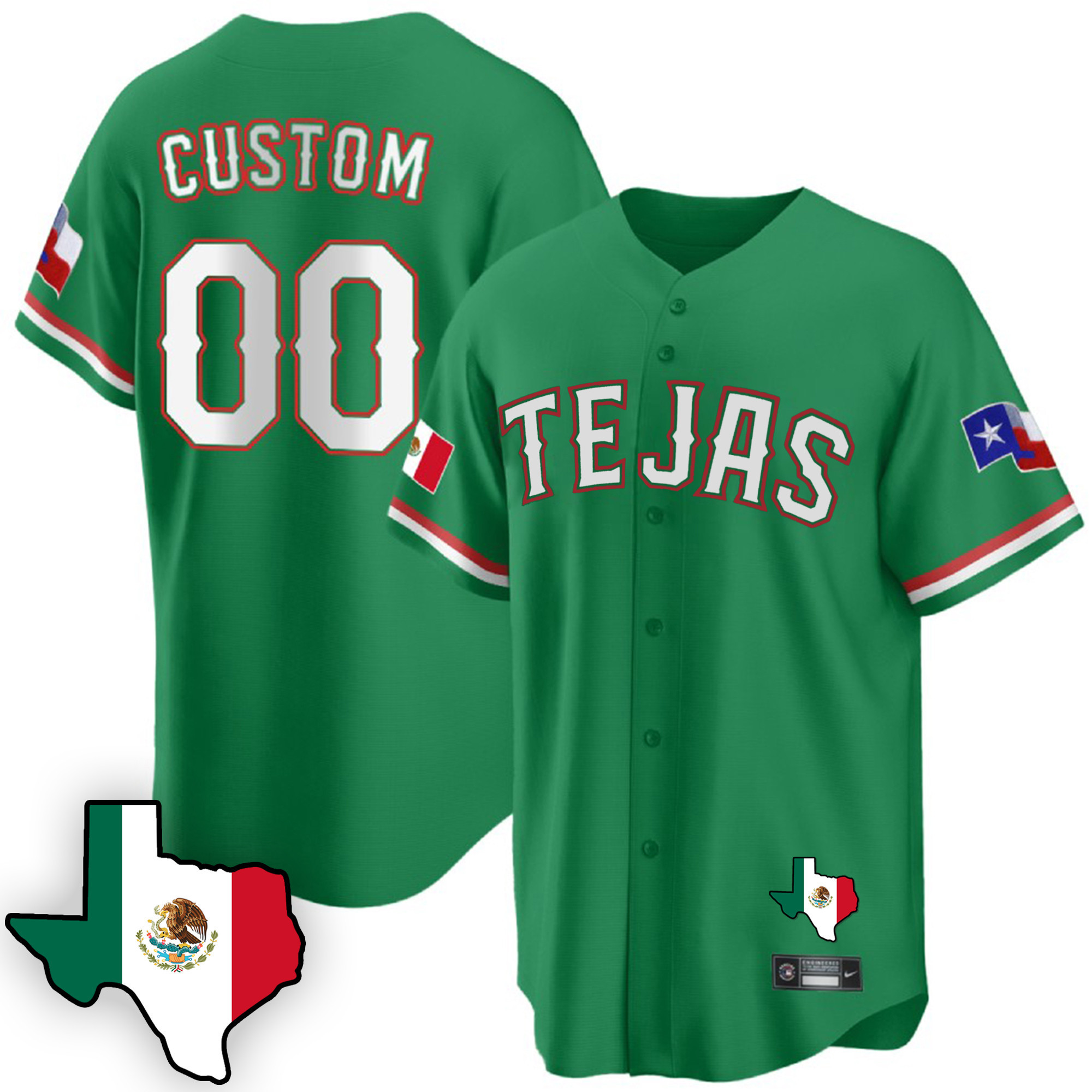 Texas Rangers Mexican Cool Base Custom V3 Green Jersey - All Stitched