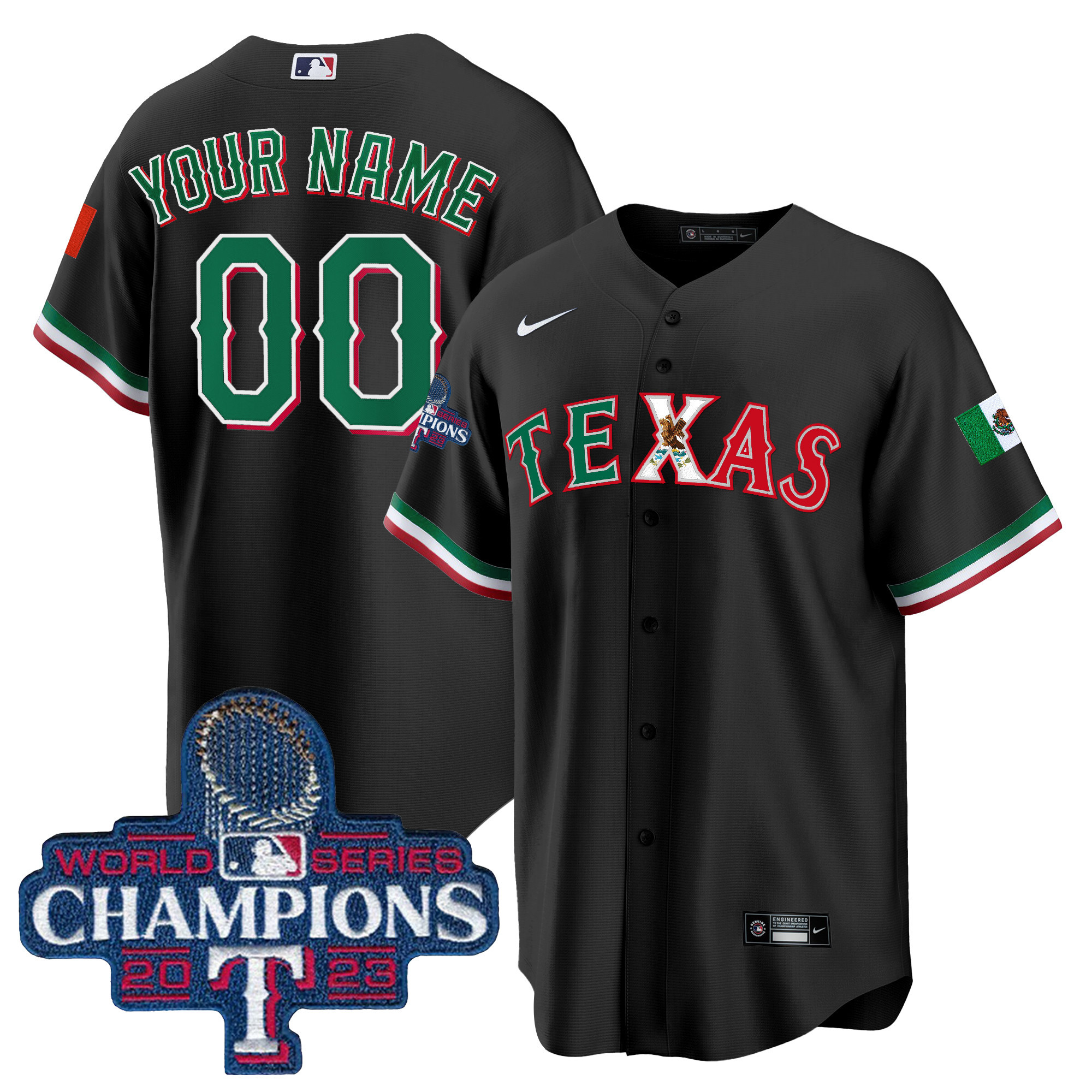 Texas Rangers Mexico 2023 World Series Champions Baseball Custom Black Jersey - All Stitched