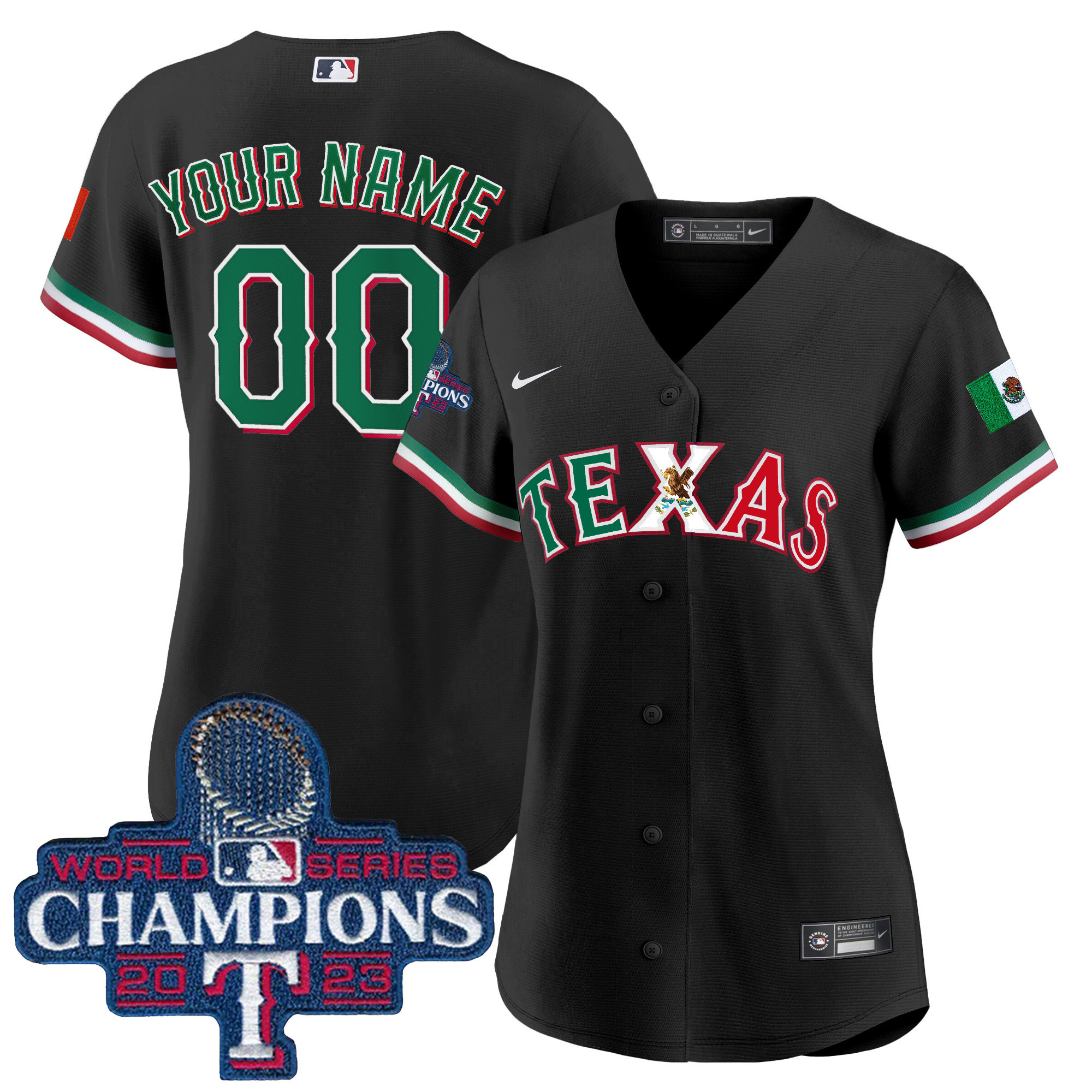 Texas Rangers Mexico 2023 World Series Champions Baseball Custom Black Jersey - All Stitched