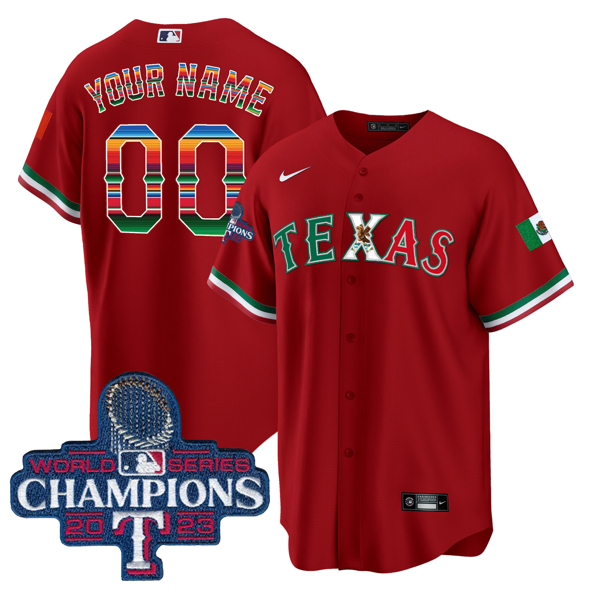 Texas Rangers Mexico 2023 World Series Champions Baseball Custom V2 Red Jersey - All Stitched