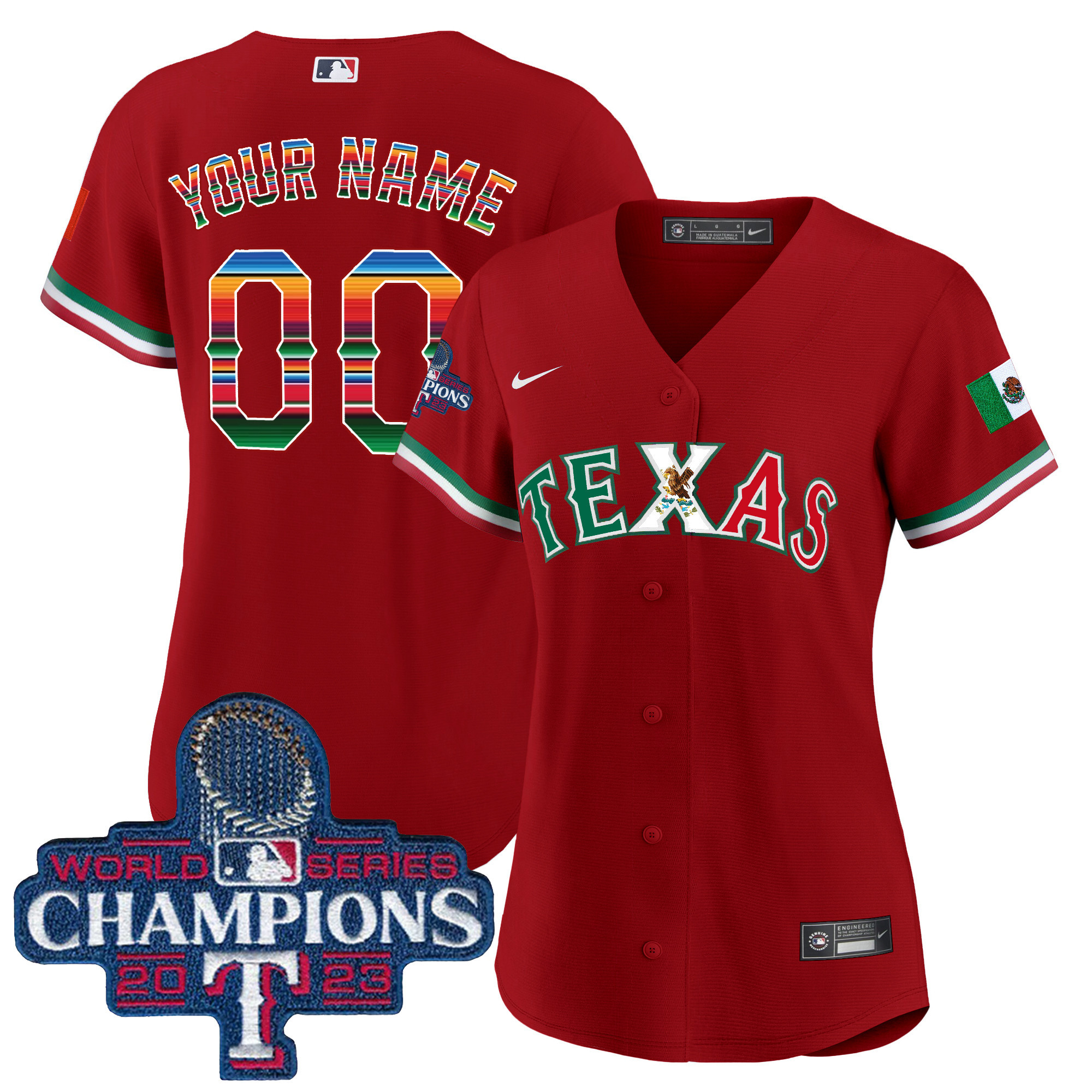 Texas Rangers Mexico 2023 World Series Champions Baseball Custom V2 Red Jersey - All Stitched