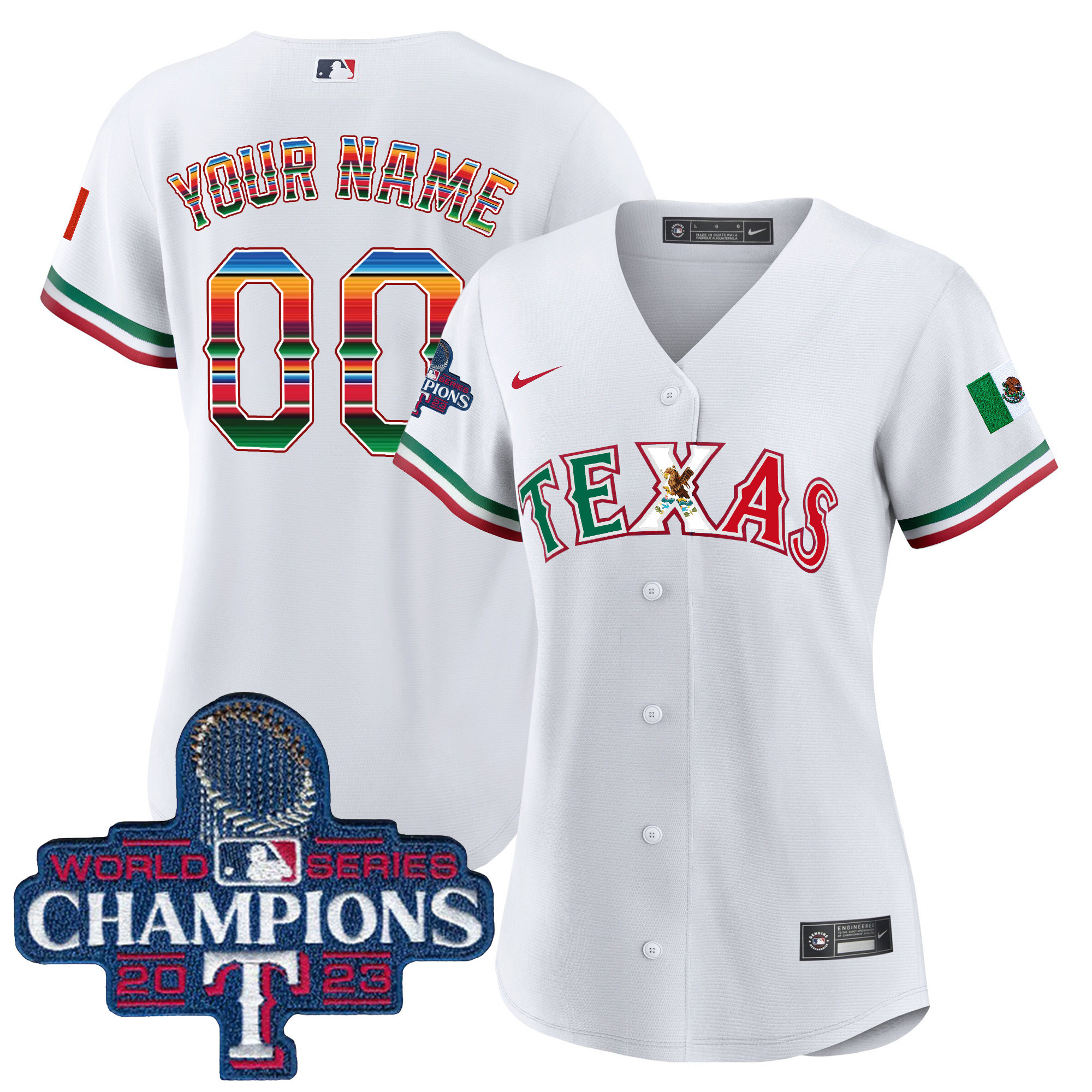 Texas Rangers Mexico 2023 World Series Champions Baseball Custom V2 White Jersey - All Stitched