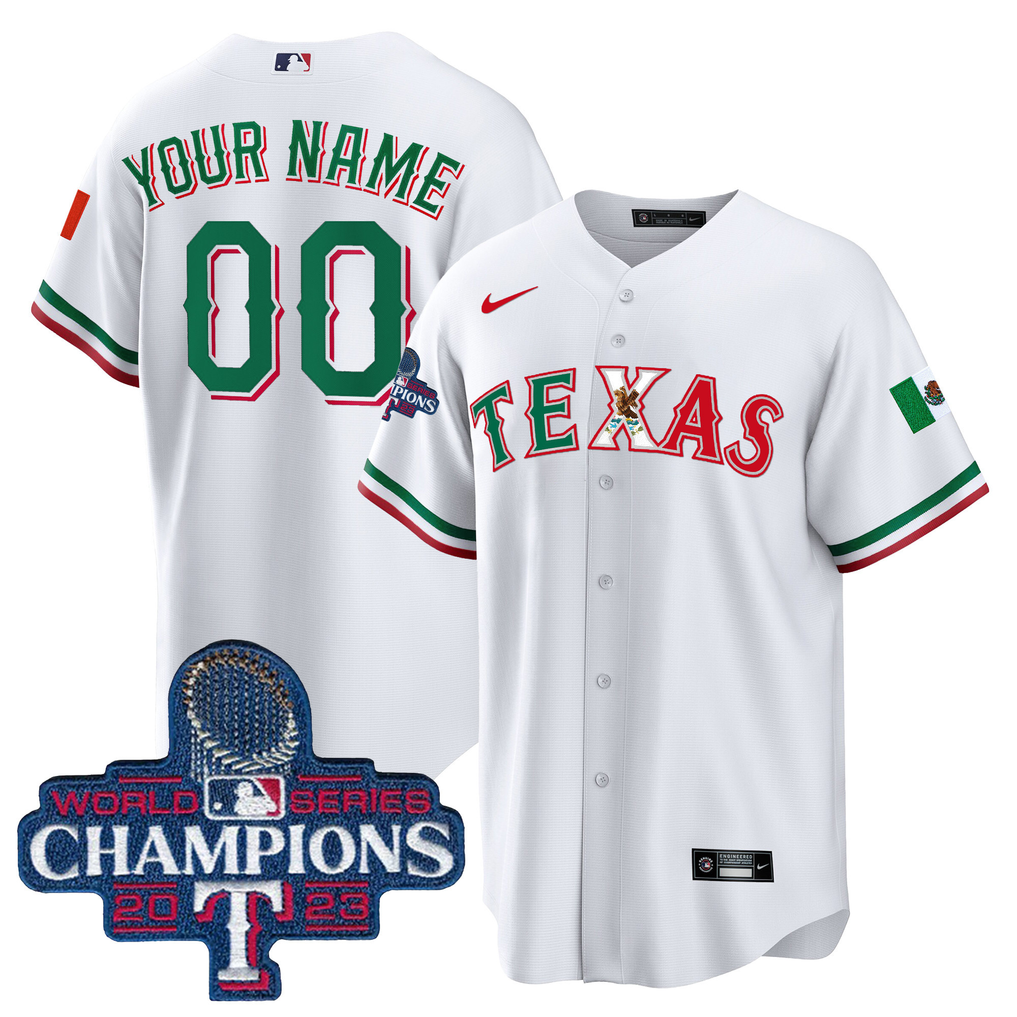 Texas Rangers Mexico 2023 World Series Champions Baseball Custom White Jersey - All Stitched