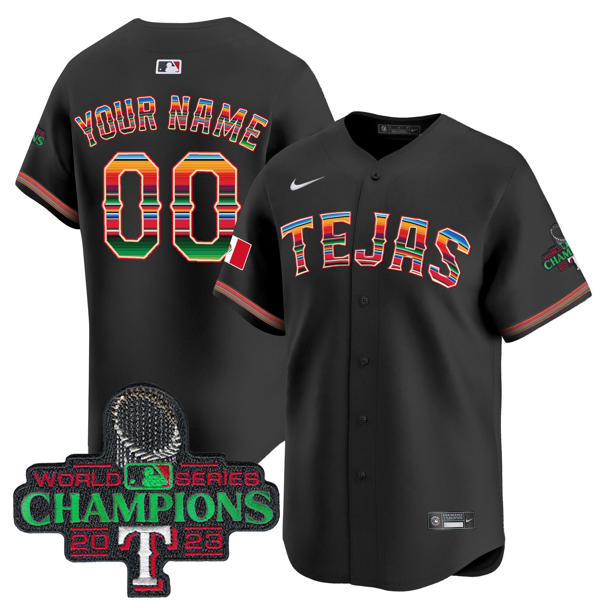 Texas Rangers Mexico Champions Patch Vapor Premier Limited Custom Black Jersey - All Stitched