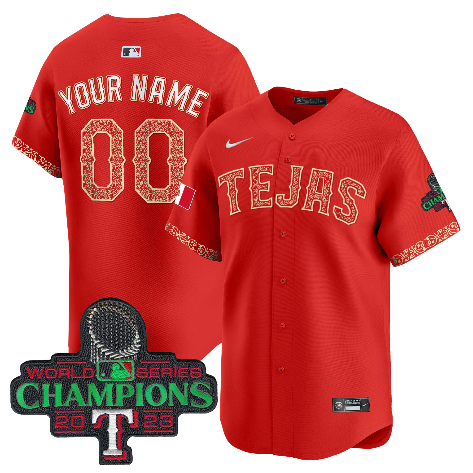 Texas Rangers Mexico Champions Patch Vapor Premier Limited Custom Red Jersey - All Stitched