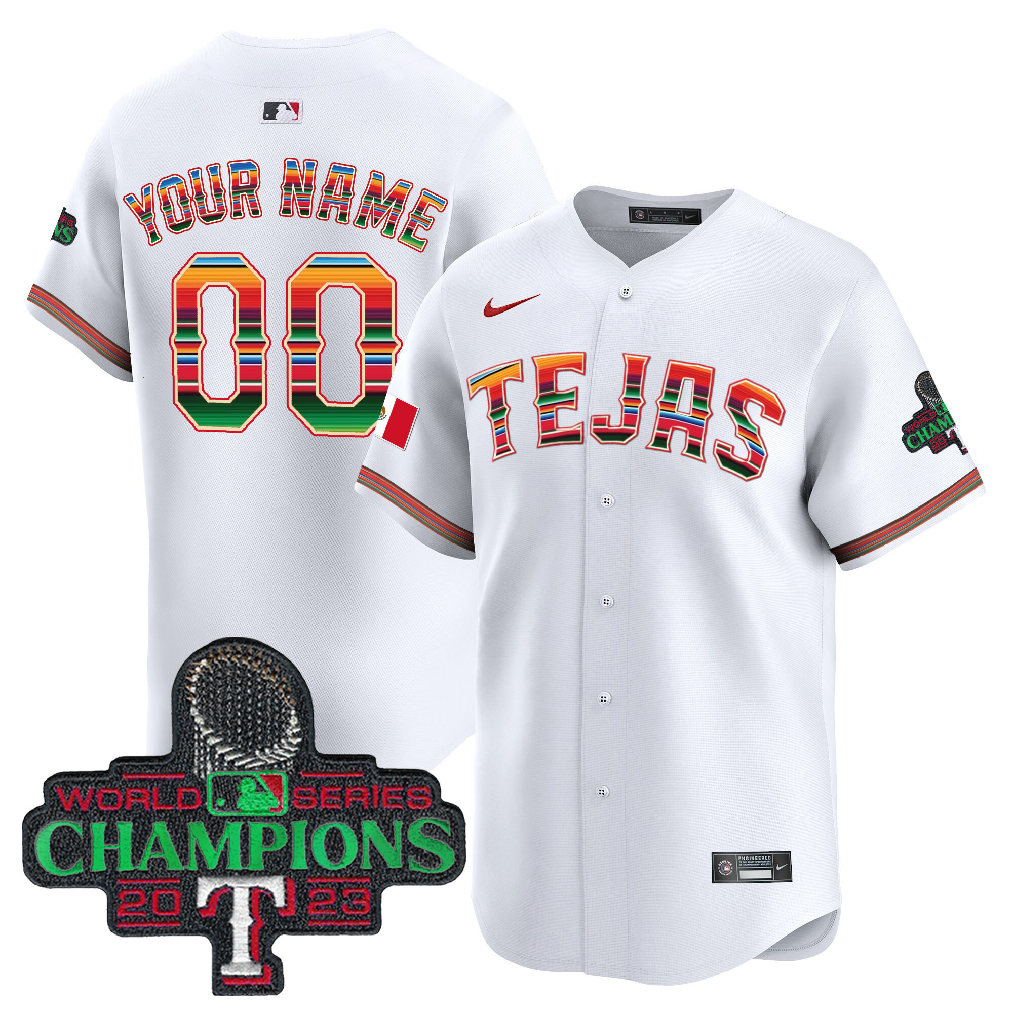 Texas Rangers Mexico Champions Patch Vapor Premier Limited Custom White Jersey - All Stitched