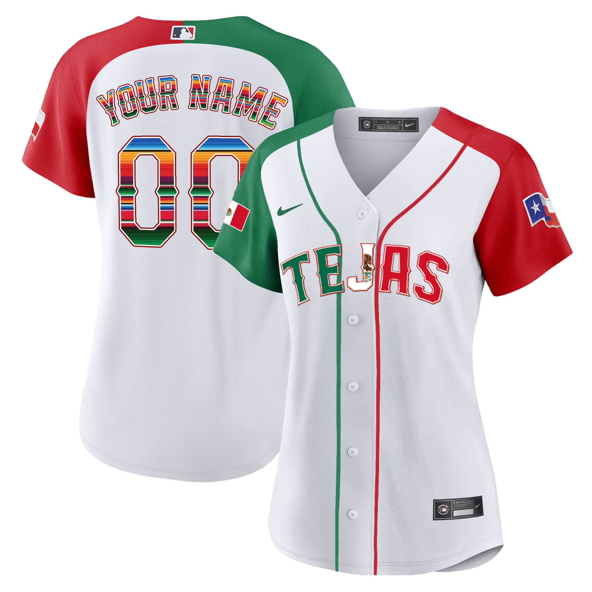 Texas Rangers Mexico Flag Custom Alternate Jersey - All Stitched
