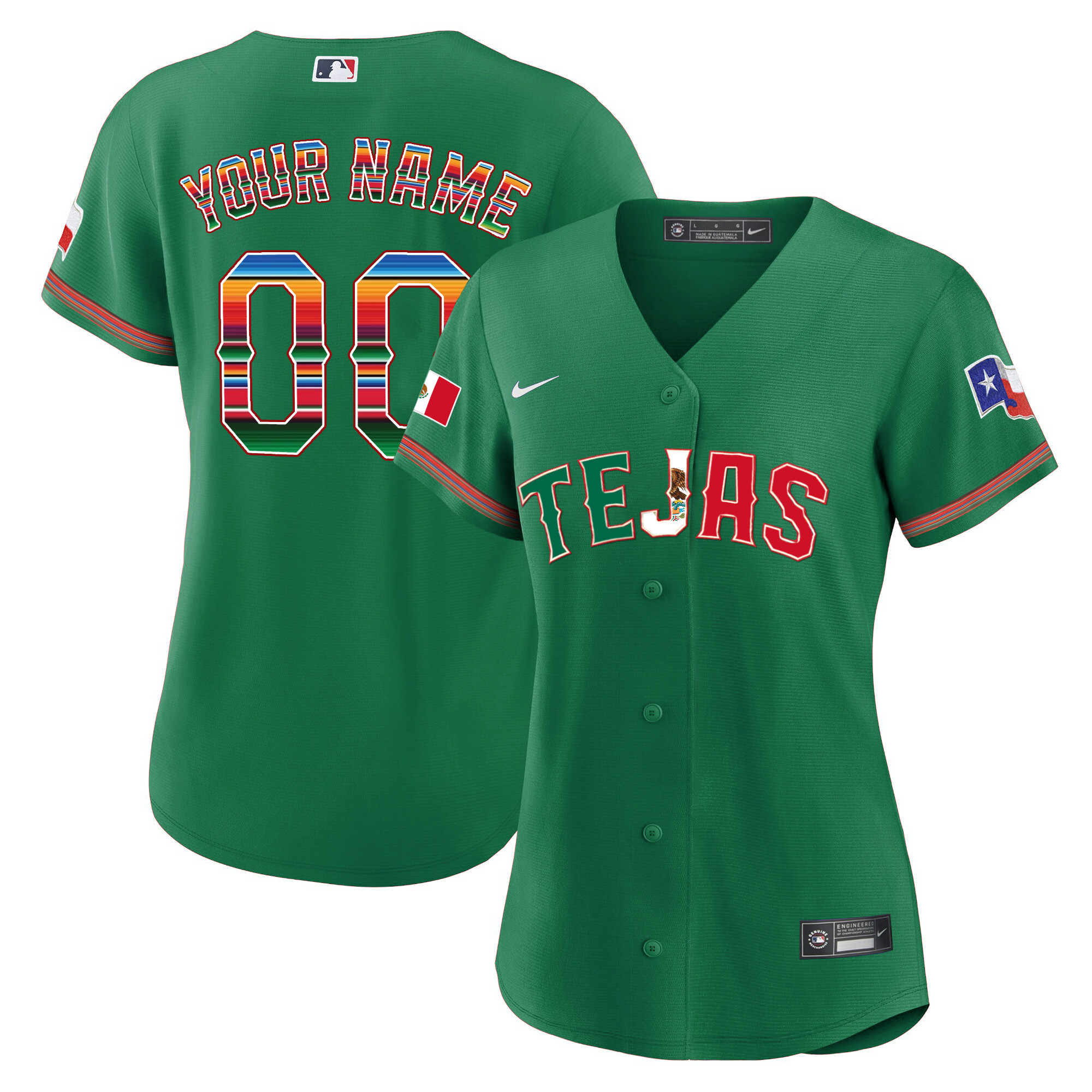Texas Rangers Mexico Flag Custom Green Jersey - All Stitched