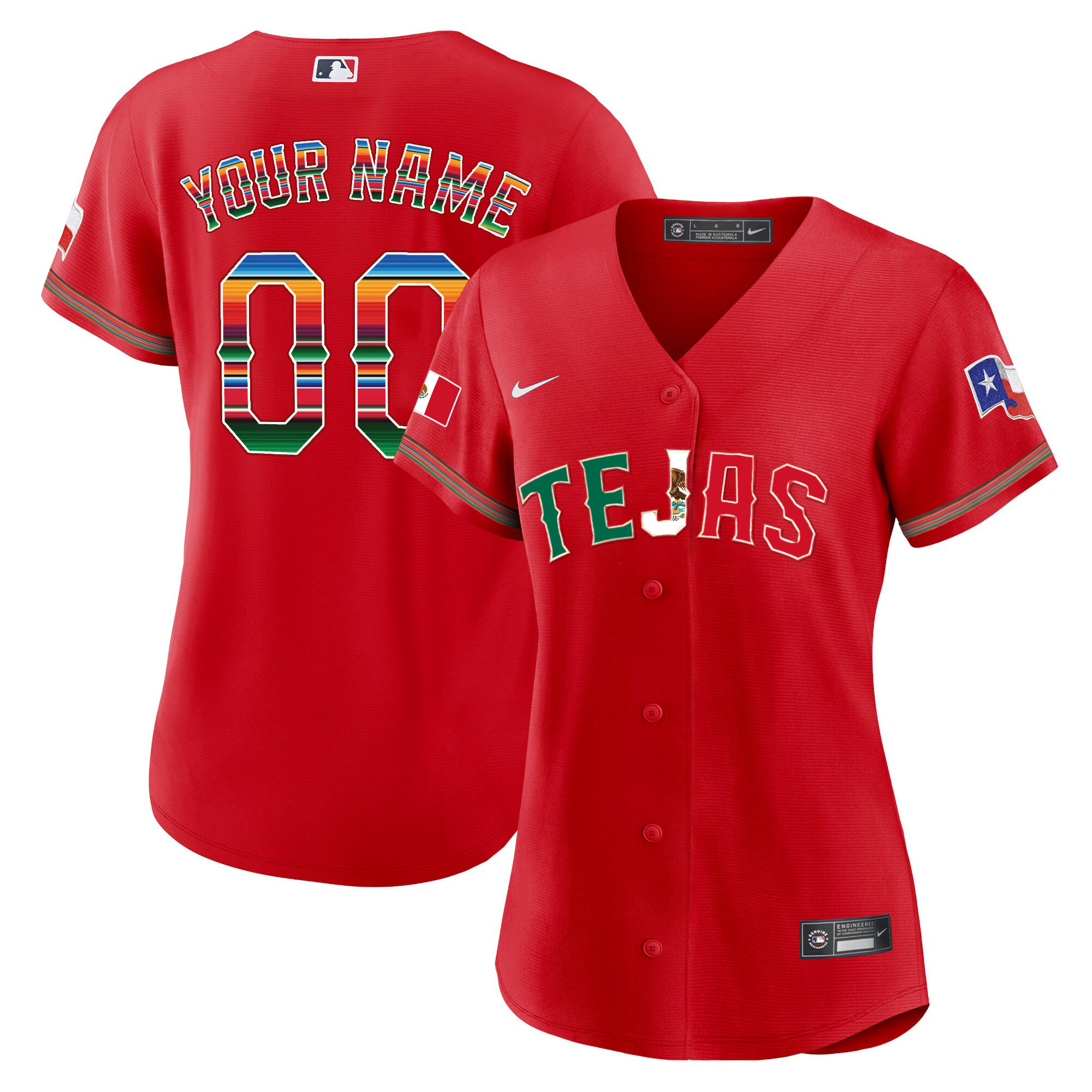 Texas Rangers Mexico Flag Custom Red Jersey - All Stitched