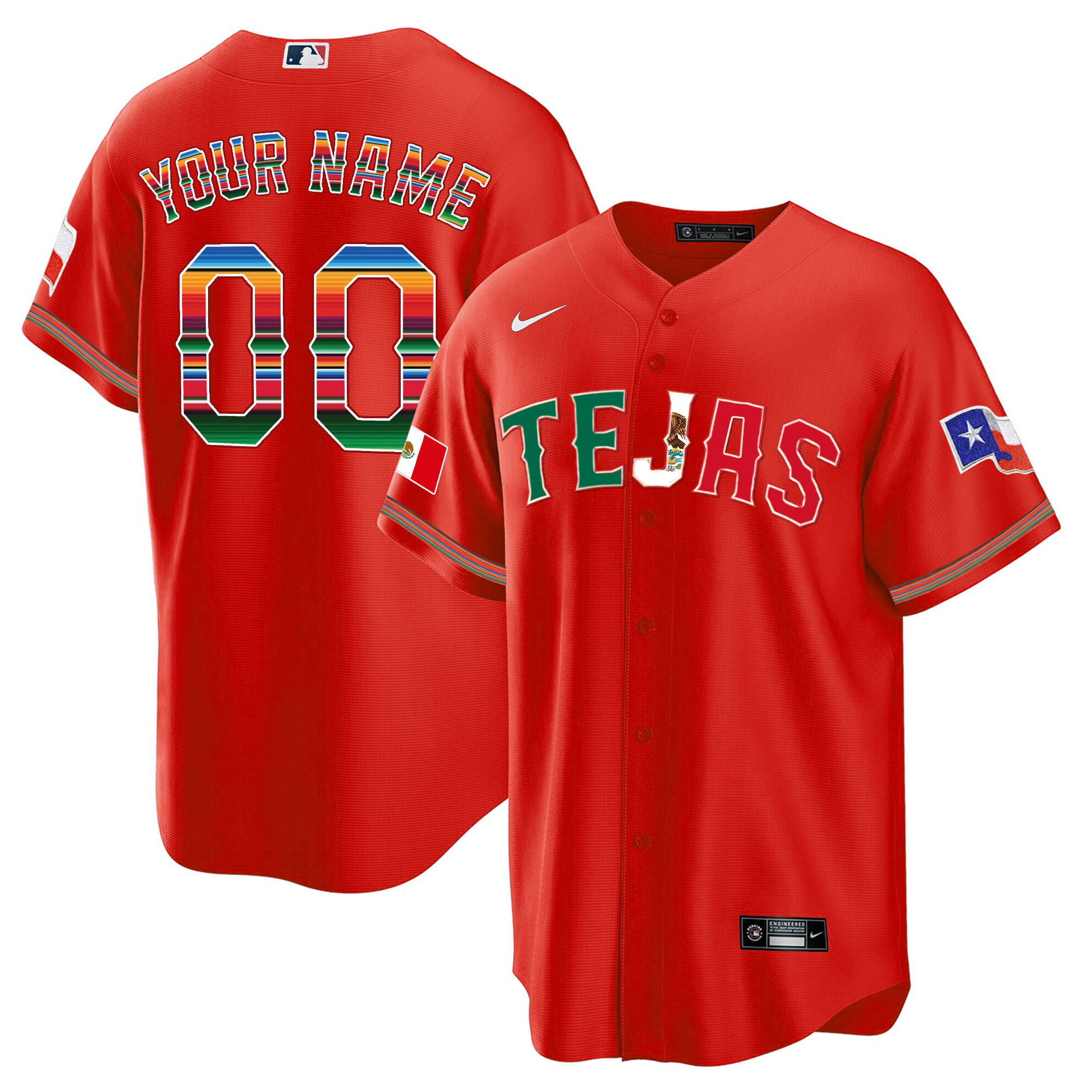 Texas Rangers Mexico Flag Custom Red Jersey - All Stitched