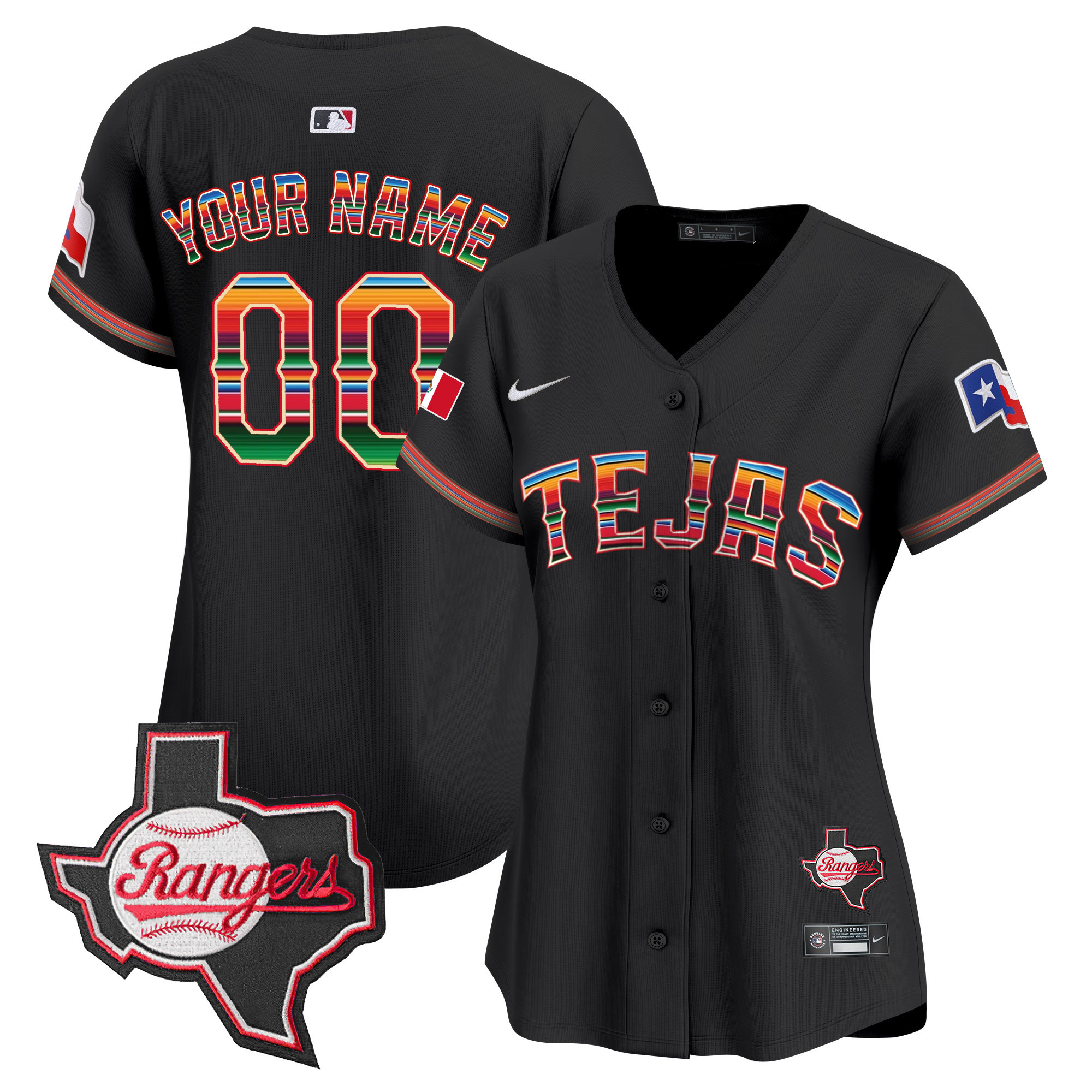 Texas Rangers Mexico Texas Patch Vapor Premier Limited Custom Black Jersey - All Stitched