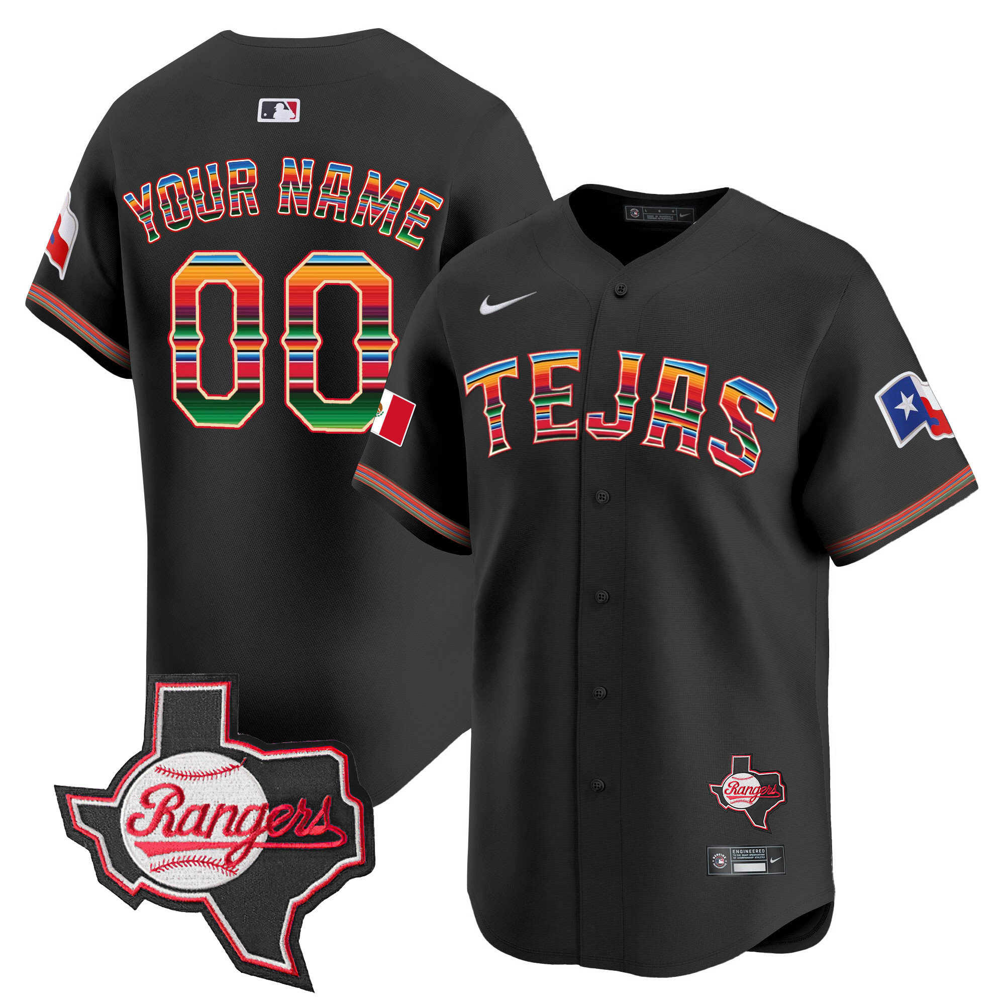 Texas Rangers Mexico Texas Patch Vapor Premier Limited Custom Black Jersey - All Stitched