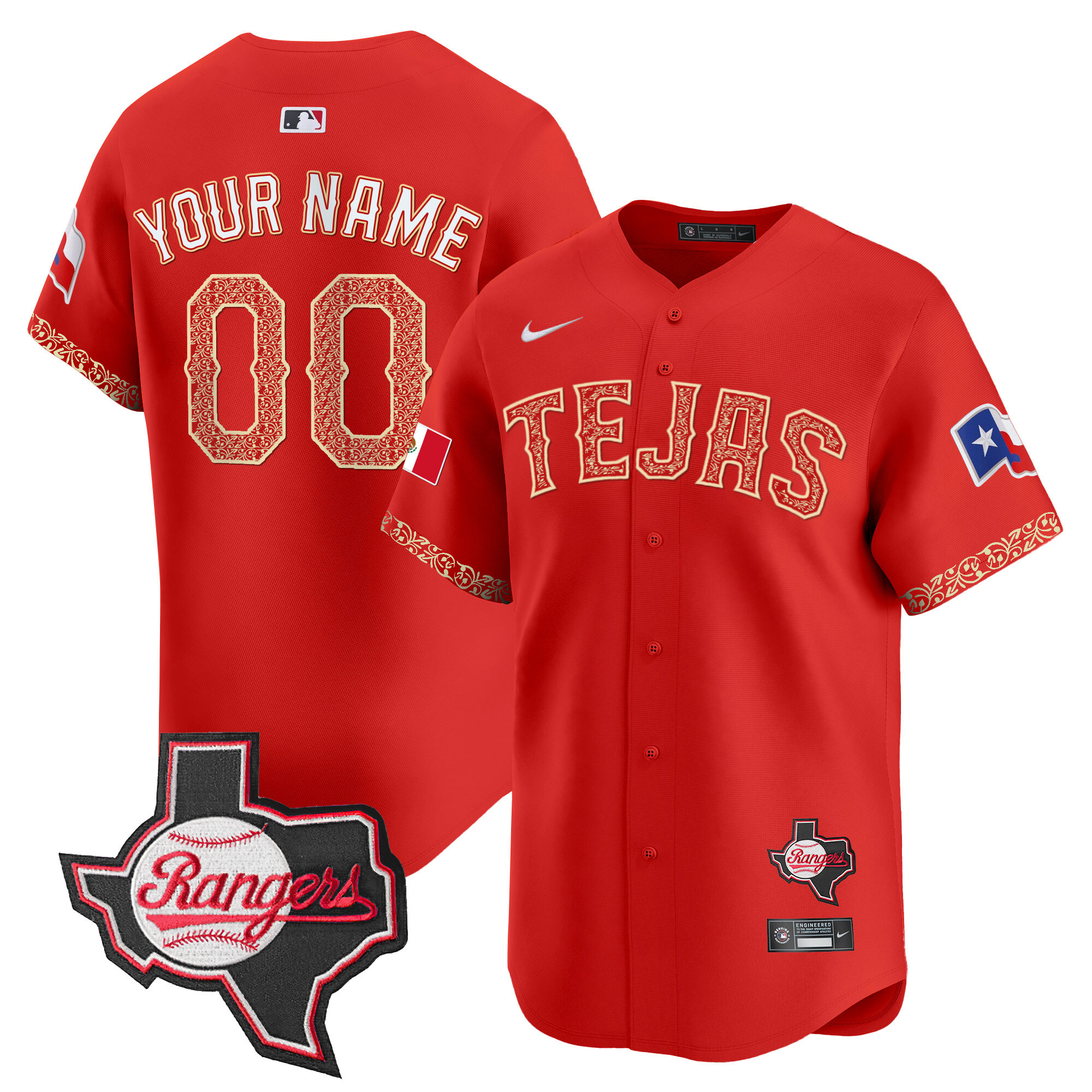 Texas Rangers Mexico Texas Patch Vapor Premier Limited Custom Red Jersey - All Stitched