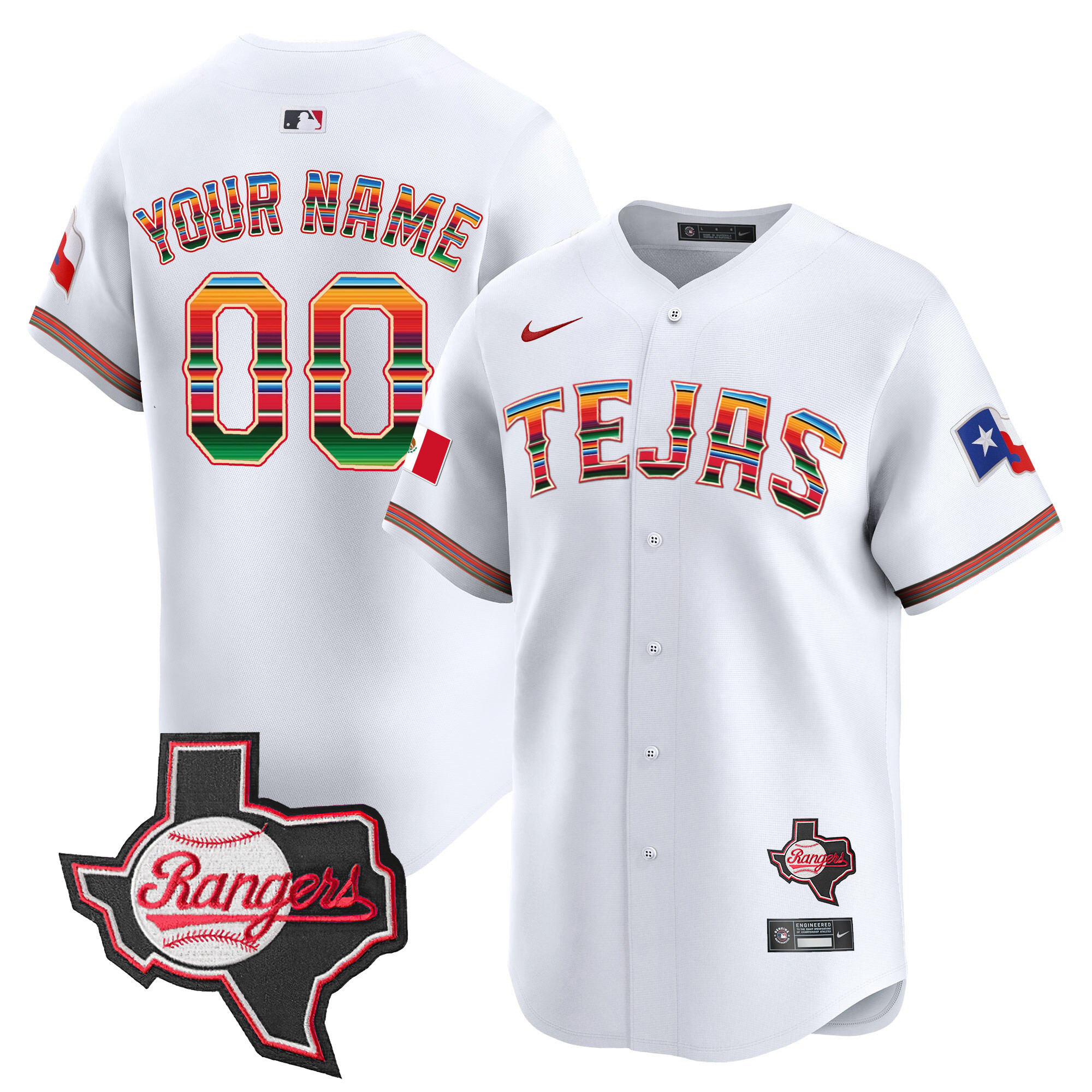 Texas Rangers Mexico Texas Patch Vapor Premier Limited Custom White Jersey - All Stitched