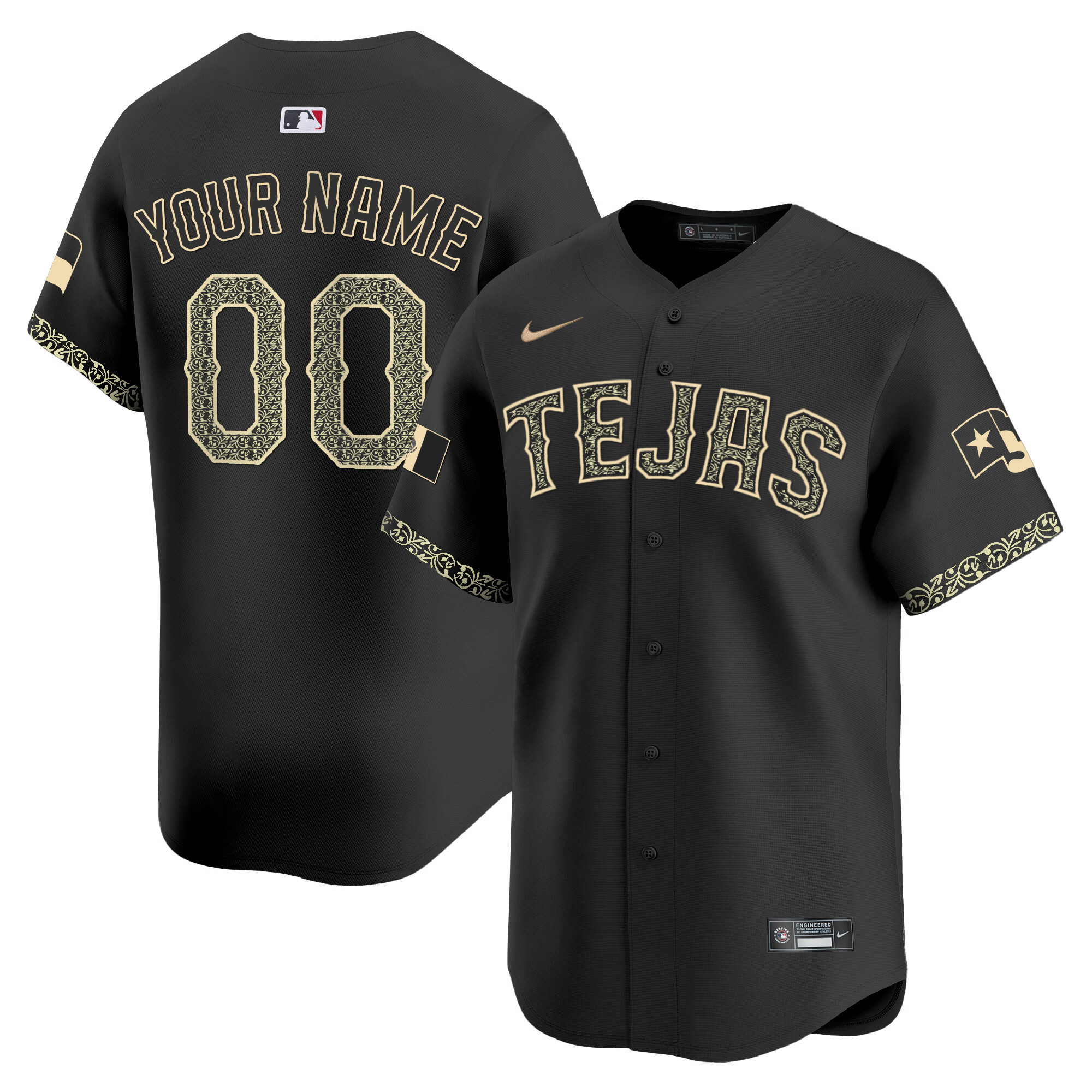 Texas Rangers Mexico Vapor Premier Limited Custom V2 Black Heritage Jersey - All Stitched