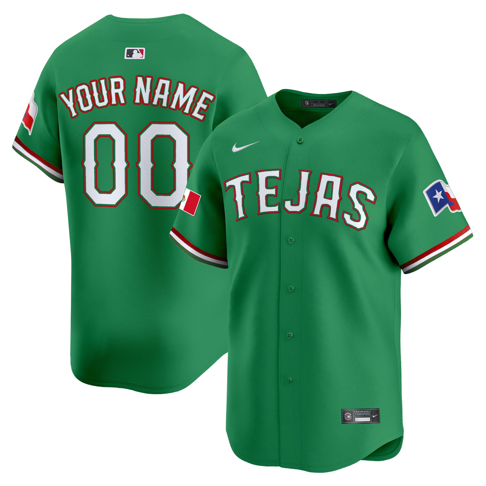 Texas Rangers Mexico Vapor Premier Limited Custom V2 Green Jersey - All Stitched