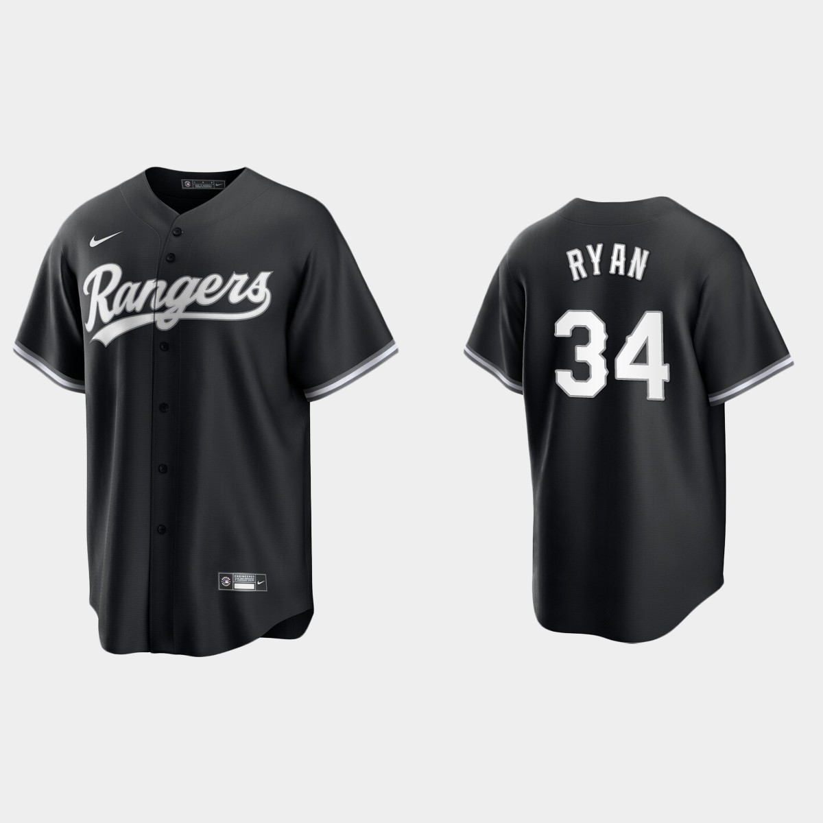 Texas Rangers Nolan Ryan 2021 All Black Fashion Jersey - Black White