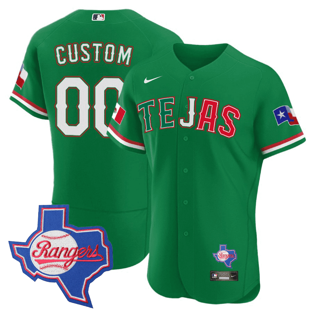 Texas Rangers Special Mexico Texas State Patch Custom Green Jersey - All Stitched