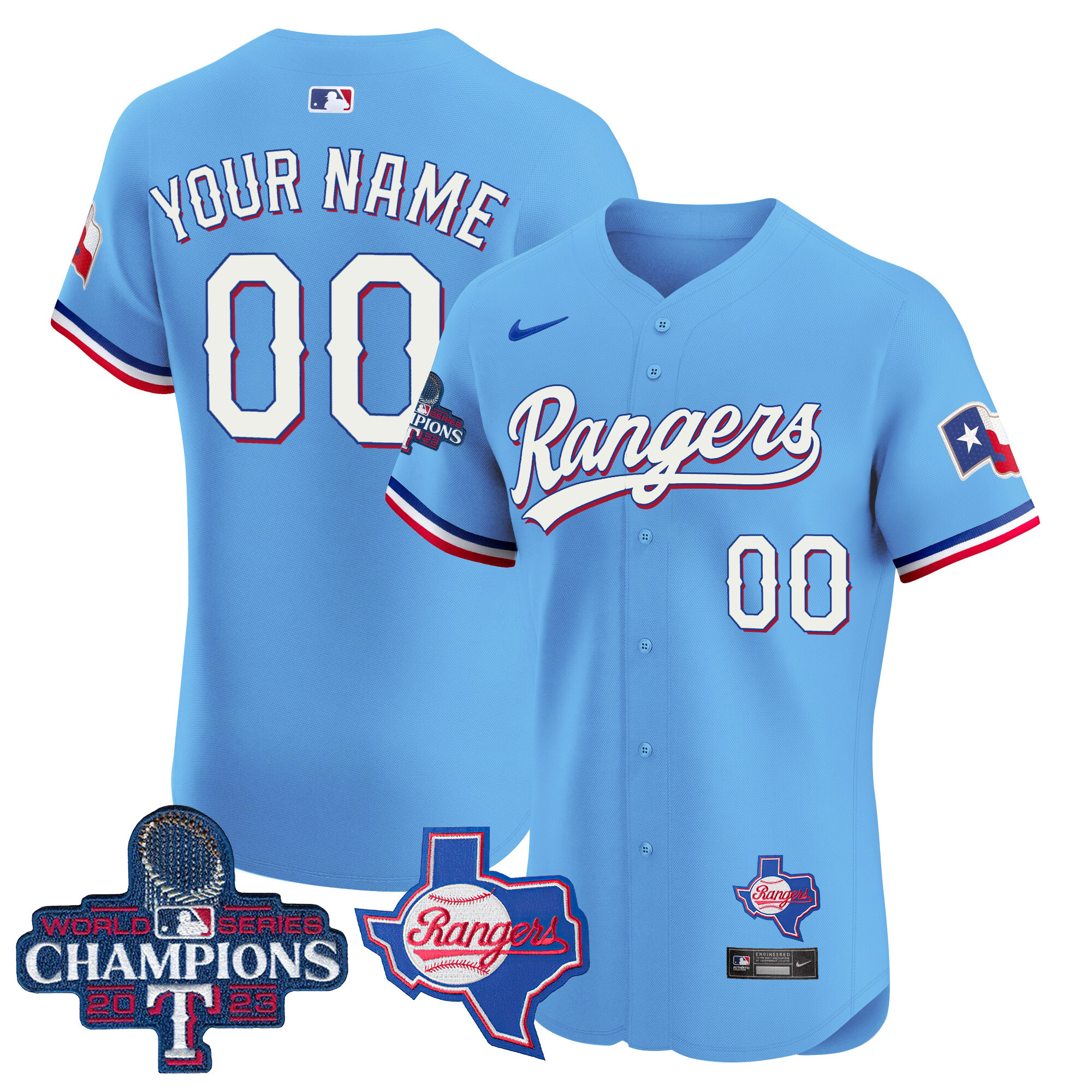 Texas Rangers World Series Champions Vapor Premier Elite Custom V2 Blue Jersey - All Stitched