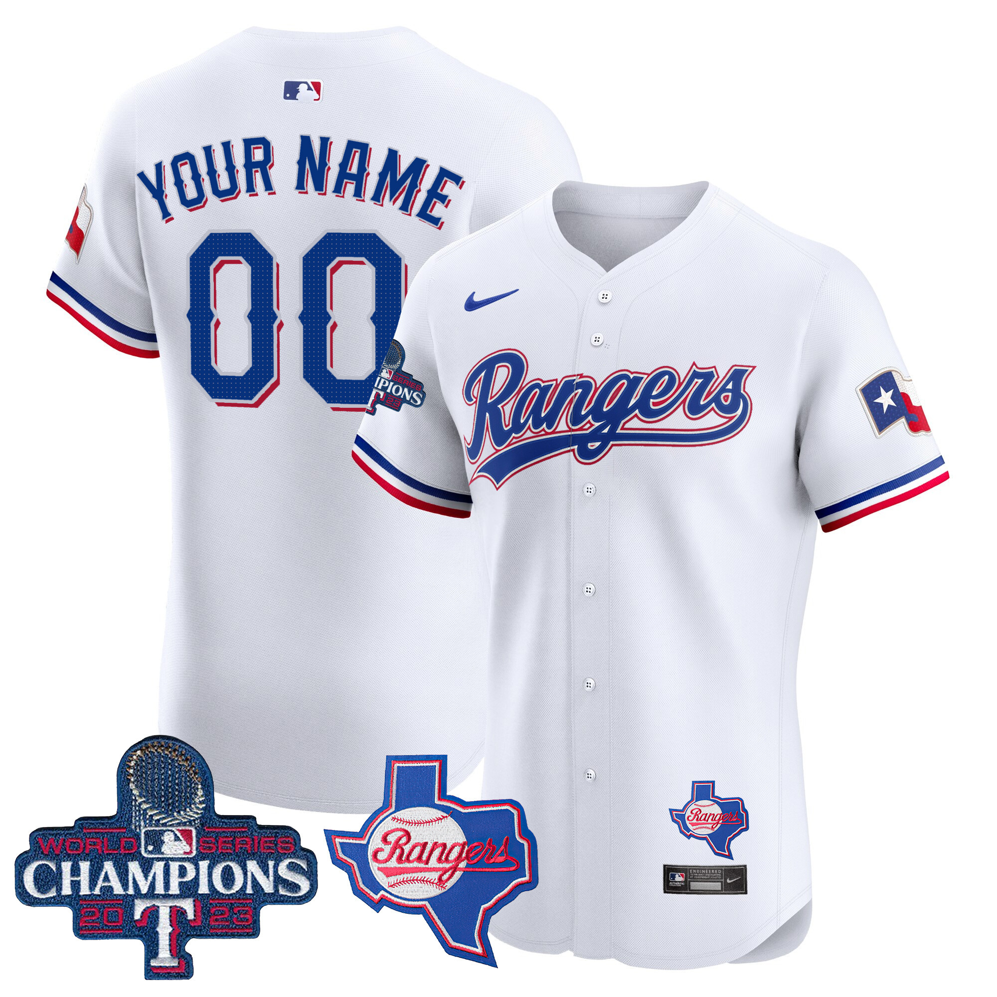 Texas Rangers World Series Champions Vapor Premier Elite Custom V2 White Jersey - All Stitched