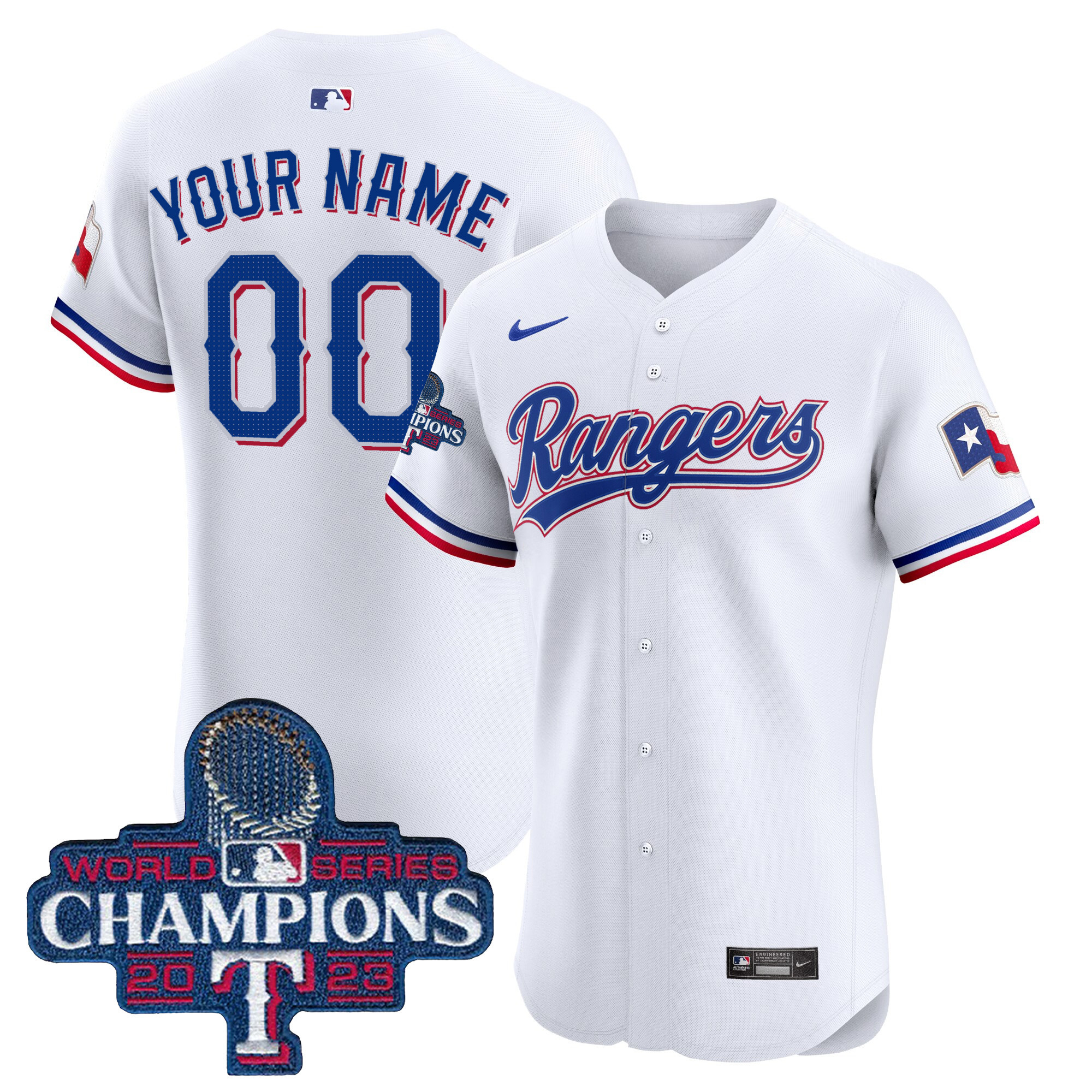 Texas Rangers World Series Champions Vapor Premier Elite Custom White Jersey - All Stitched