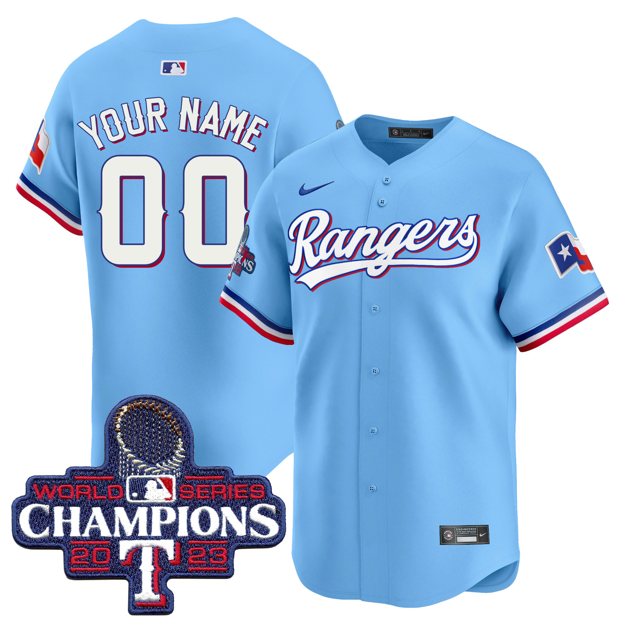 Texas Rangers World Series Champions Vapor Premier Limited Custom Blue Jersey - All Stitched