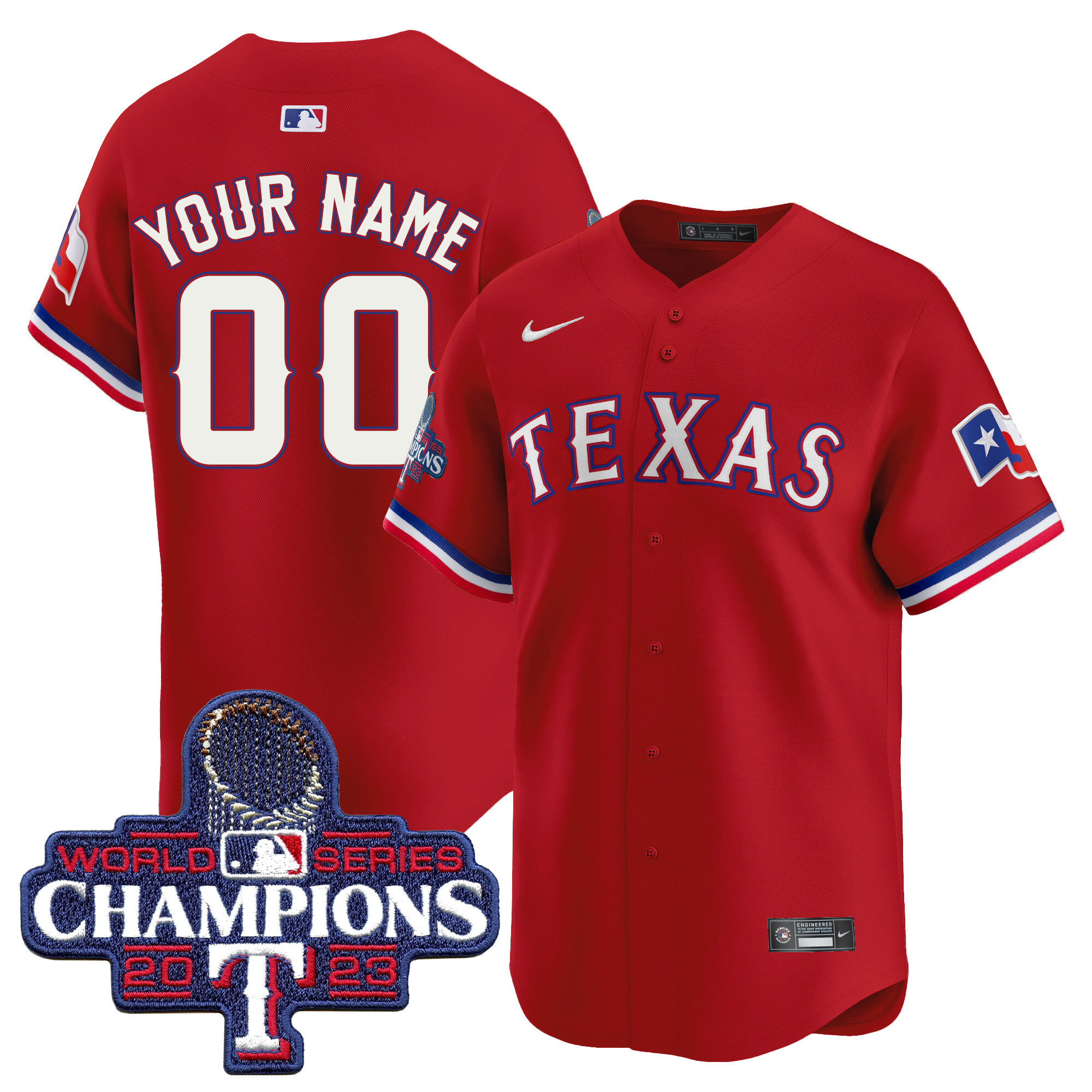 Texas Rangers World Series Champions Vapor Premier Limited Custom Red Jersey - All Stitched
