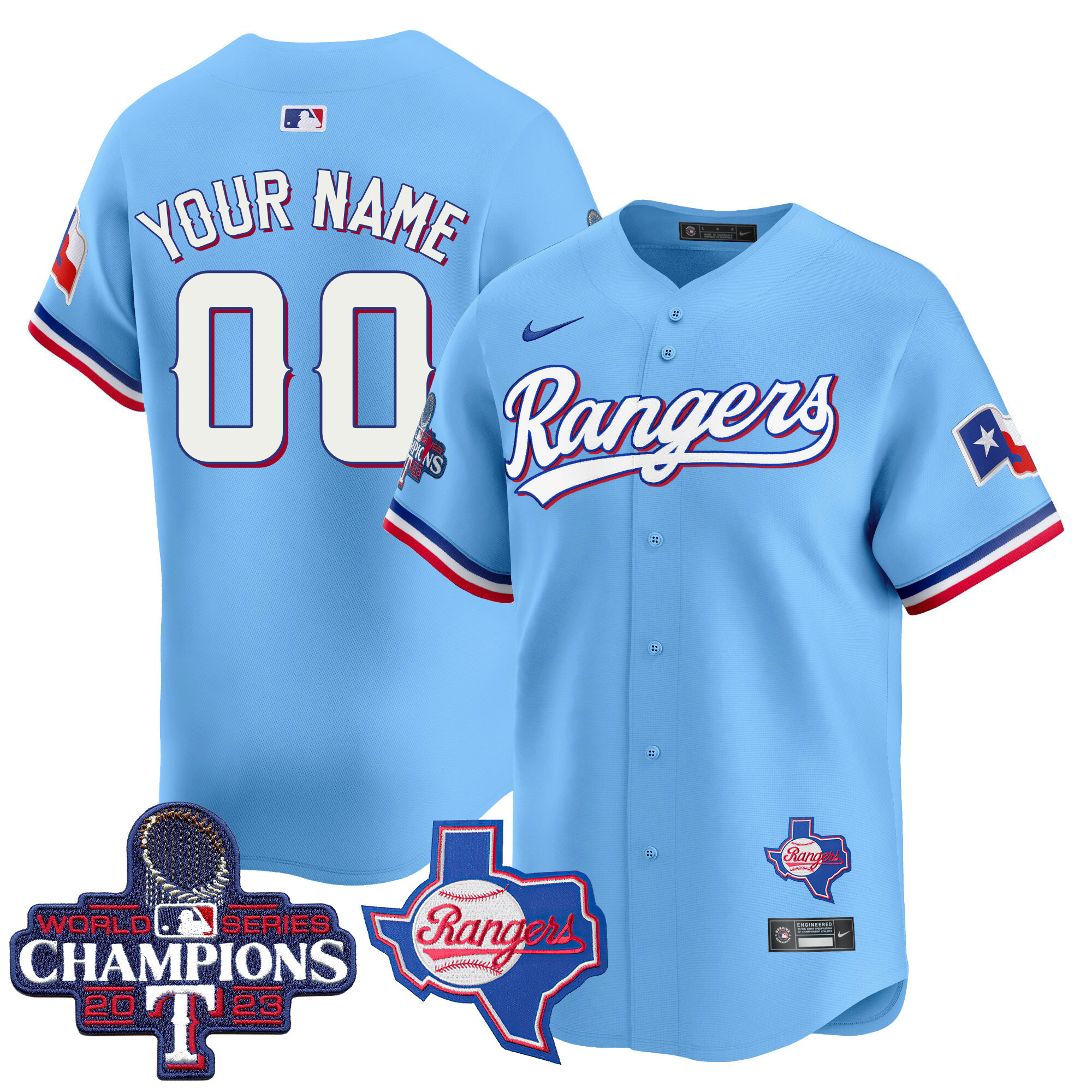 Texas Rangers World Series Champions Vapor Premier Limited Custom V2 Blue Jersey - All Stitched
