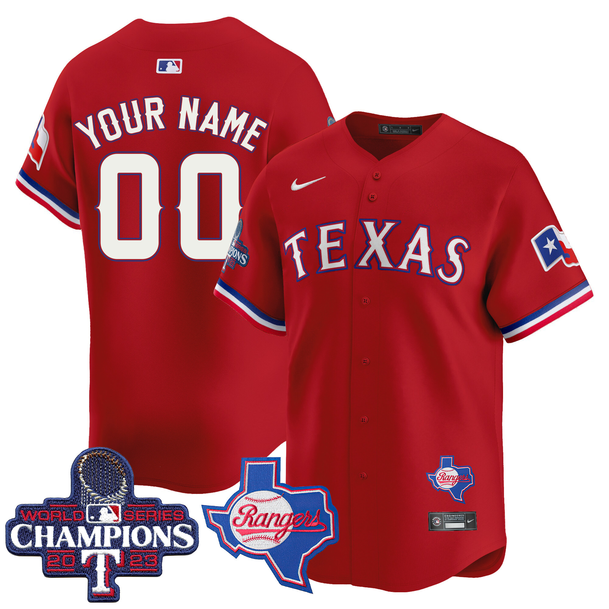 Texas Rangers World Series Champions Vapor Premier Limited Custom V2 Red Jersey - All Stitched