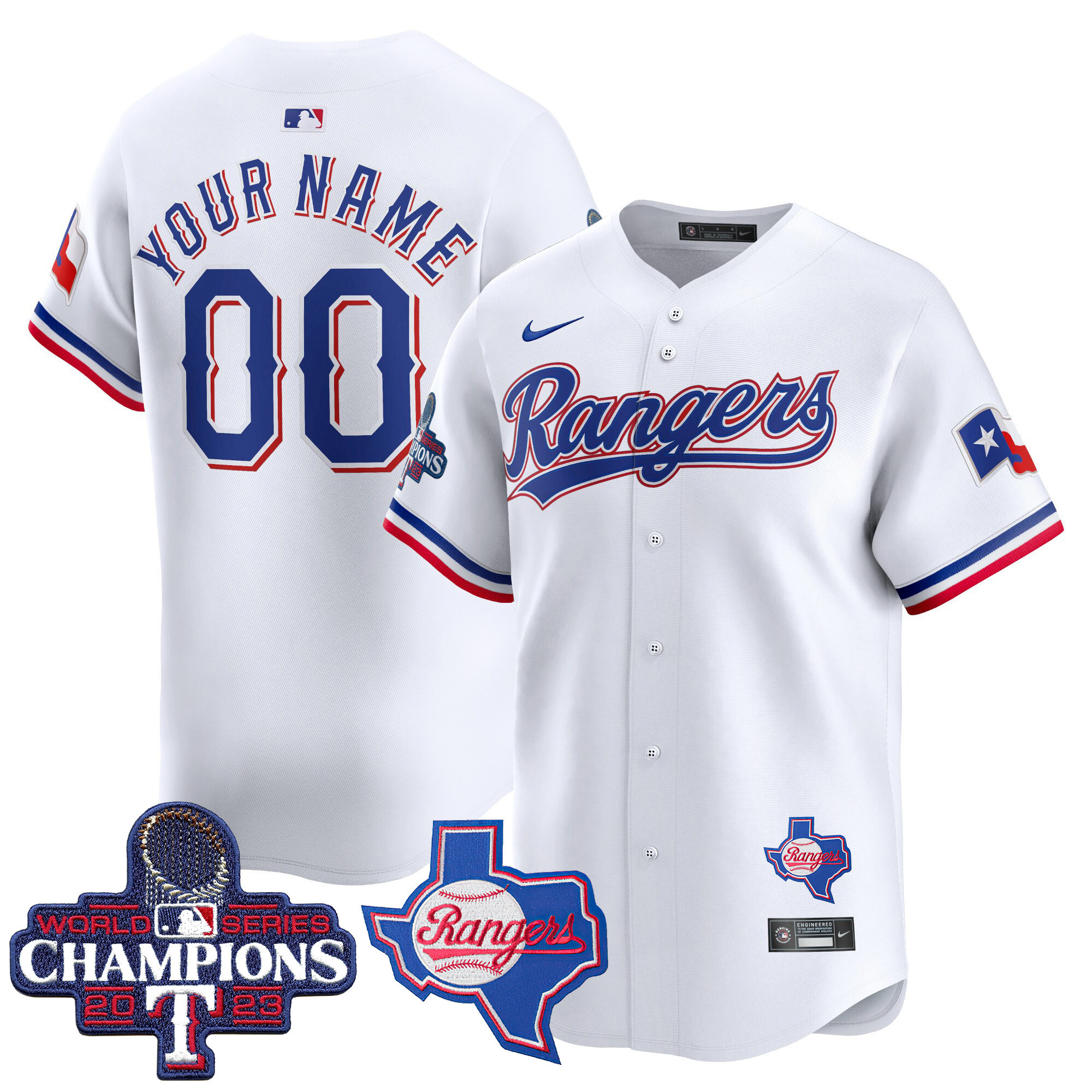 Texas Rangers World Series Champions Vapor Premier Limited Custom V2 White Jersey - All Stitched