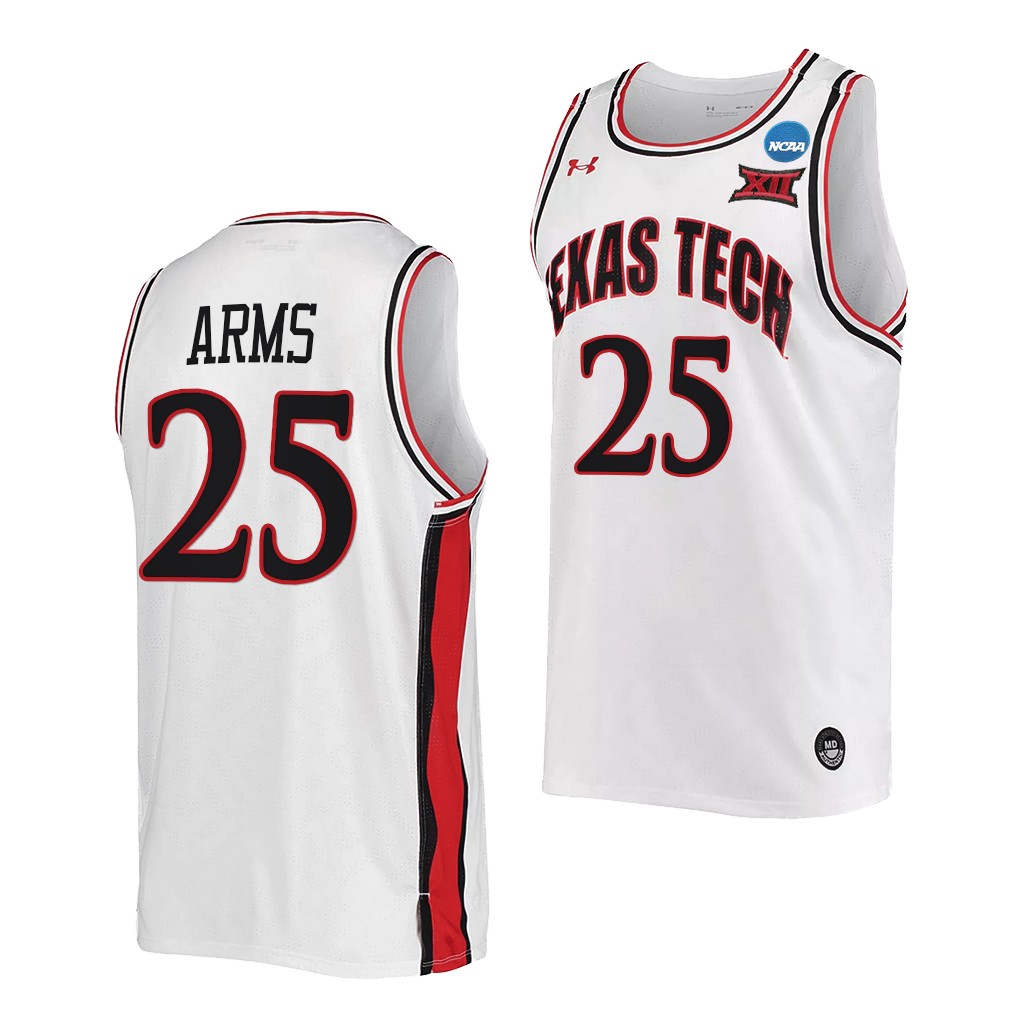 Texas Tech Red Raiders Adonis Arms 2022 NCAA March Madness Retro uniform White #25 Jersey