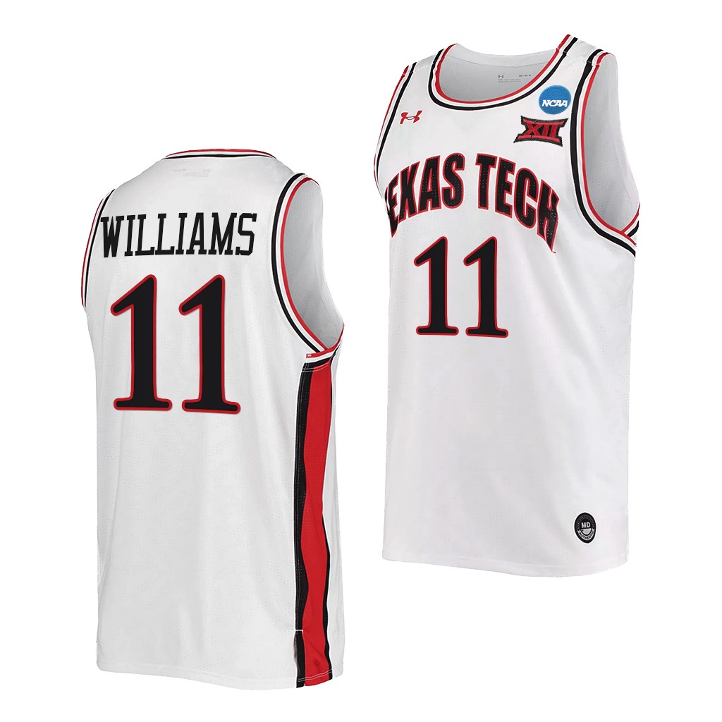 Texas Tech Red Raiders Bryson Williams 2022 NCAA March Madness Retro uniform White #11 Jersey
