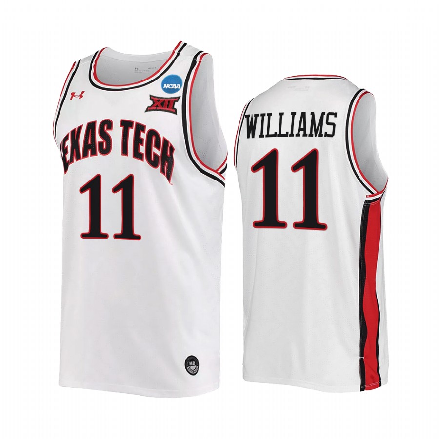 Texas Tech Red Raiders Bryson Williams Jersey 2022 NCAA March Madness White Retro Uniform