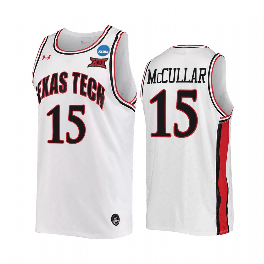 Texas Tech Red Raiders Kevin McCullar Jersey 2022 NCAA March Madness White Retro Uniform