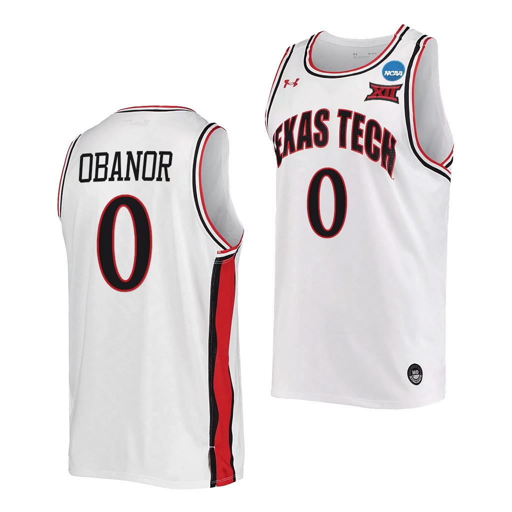 Texas Tech Red Raiders Kevin Obanor 2022 NCAA March Madness Retro uniform White #0 Jersey