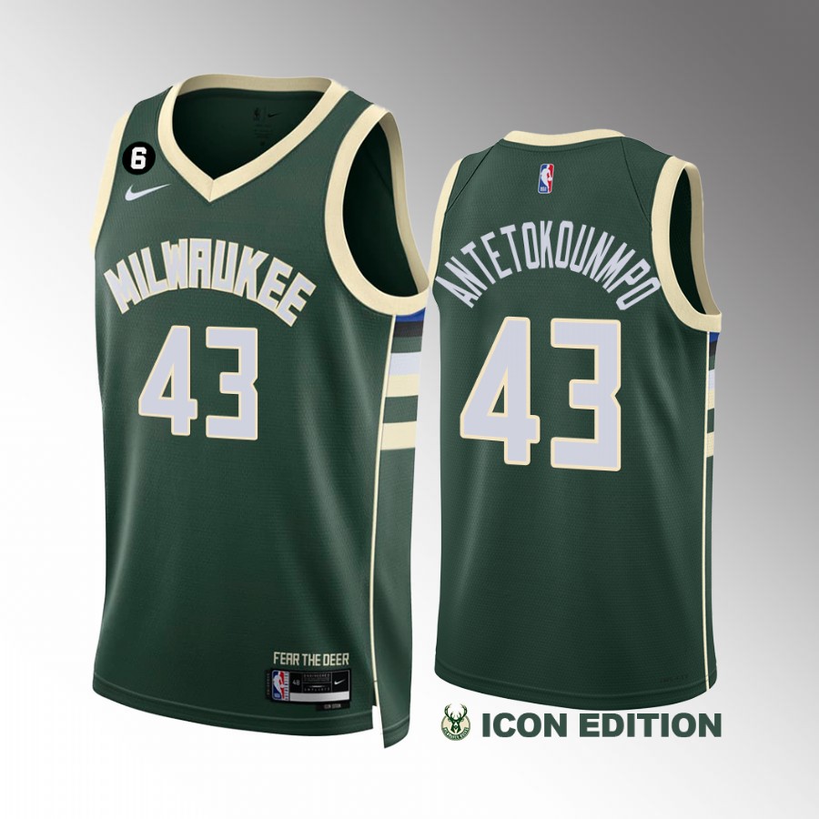 Thanasis Antetokounmpo Milwaukee Bucks #43 Green Jersey 2022-23 Icon Edition NO.6 Patch