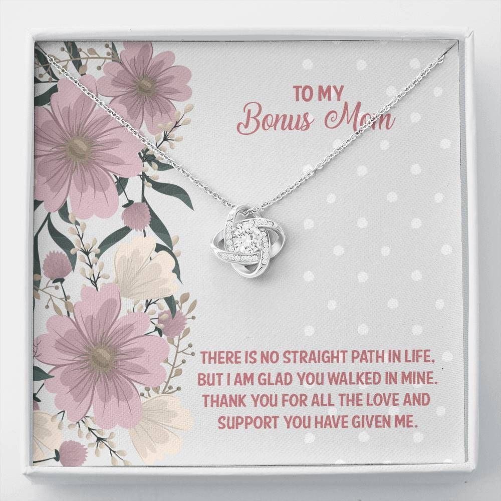 Thank For All The Love 14K White Gold Love Knot Necklace Gift For Mom Bonus Mom