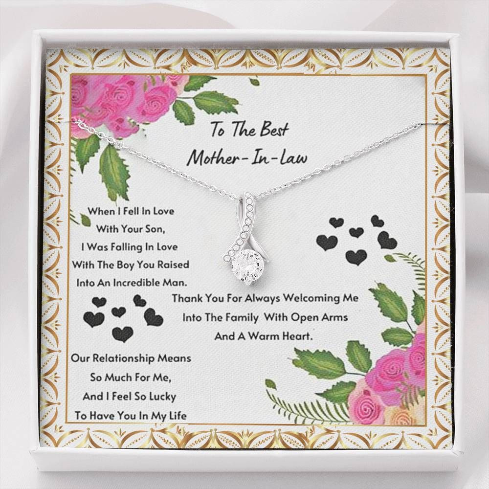 Thank For Always Welcoming Me 14K White Gold Alluring Beauty Necklace Gift For Mother In Law