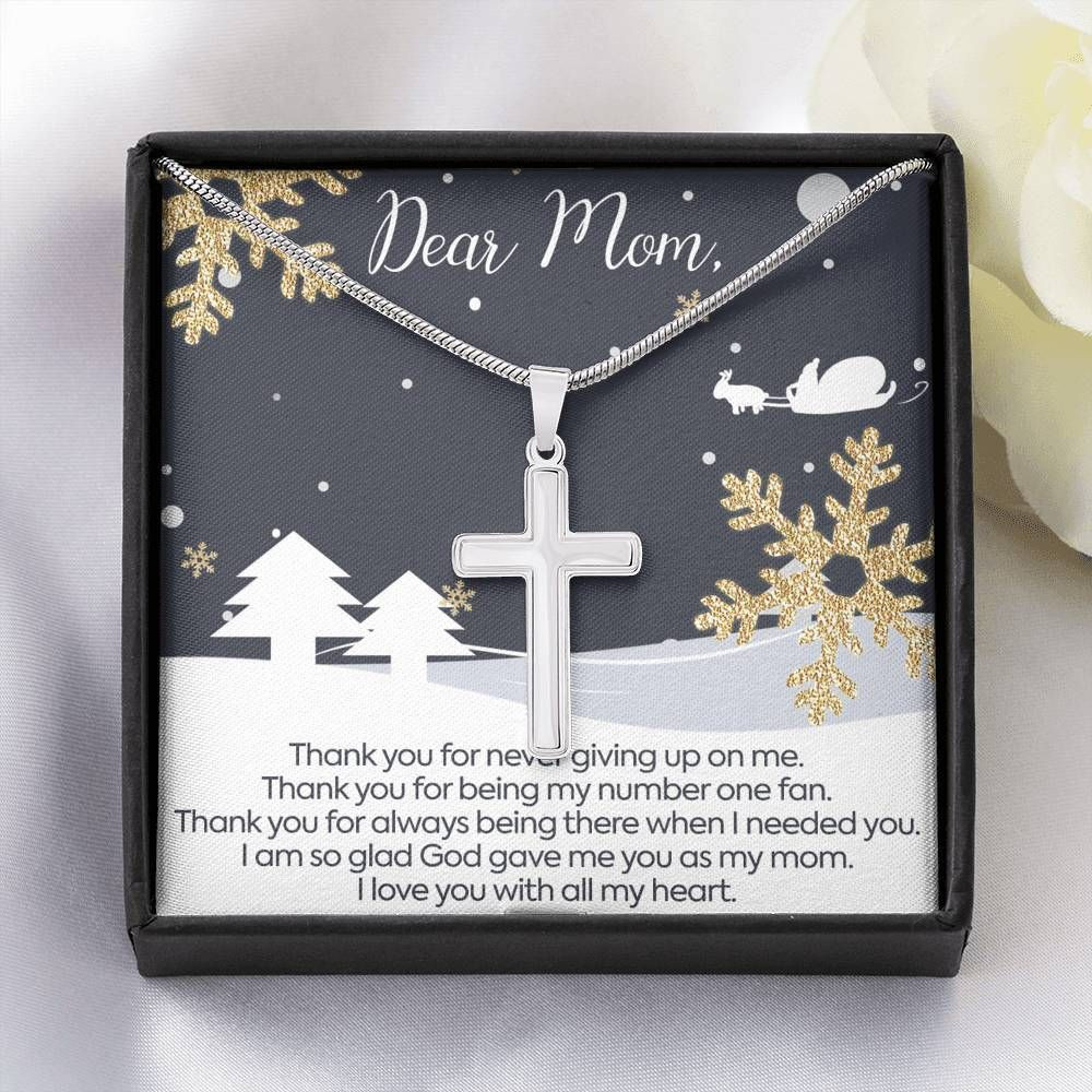 Thank For Never Giving Up On Me White Gold Cross Necklace Gifts For Mom