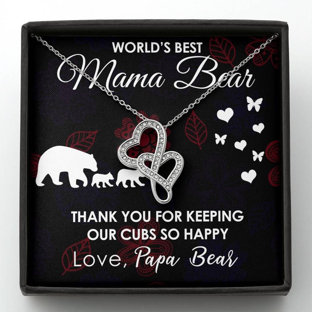 Thank You For Keeping Our Cubs So Happy Bear Gift For Mom Double Hearts Necklace