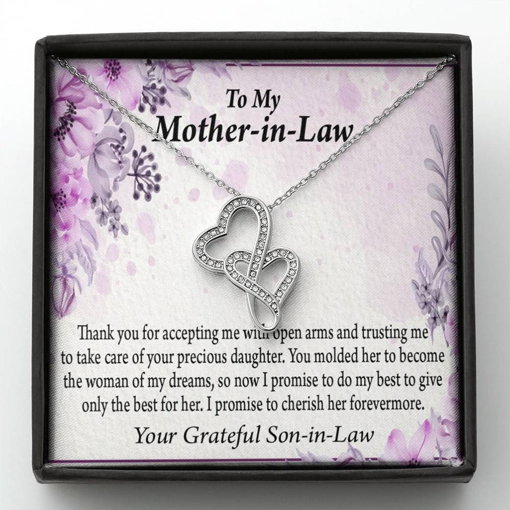 Thank You For Your Trust Groom Gift For Mother In Law Double Hearts Necklace