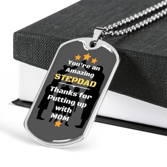 Thanks For Putting Up With Mom Dog Tag Necklace Gift For Dad